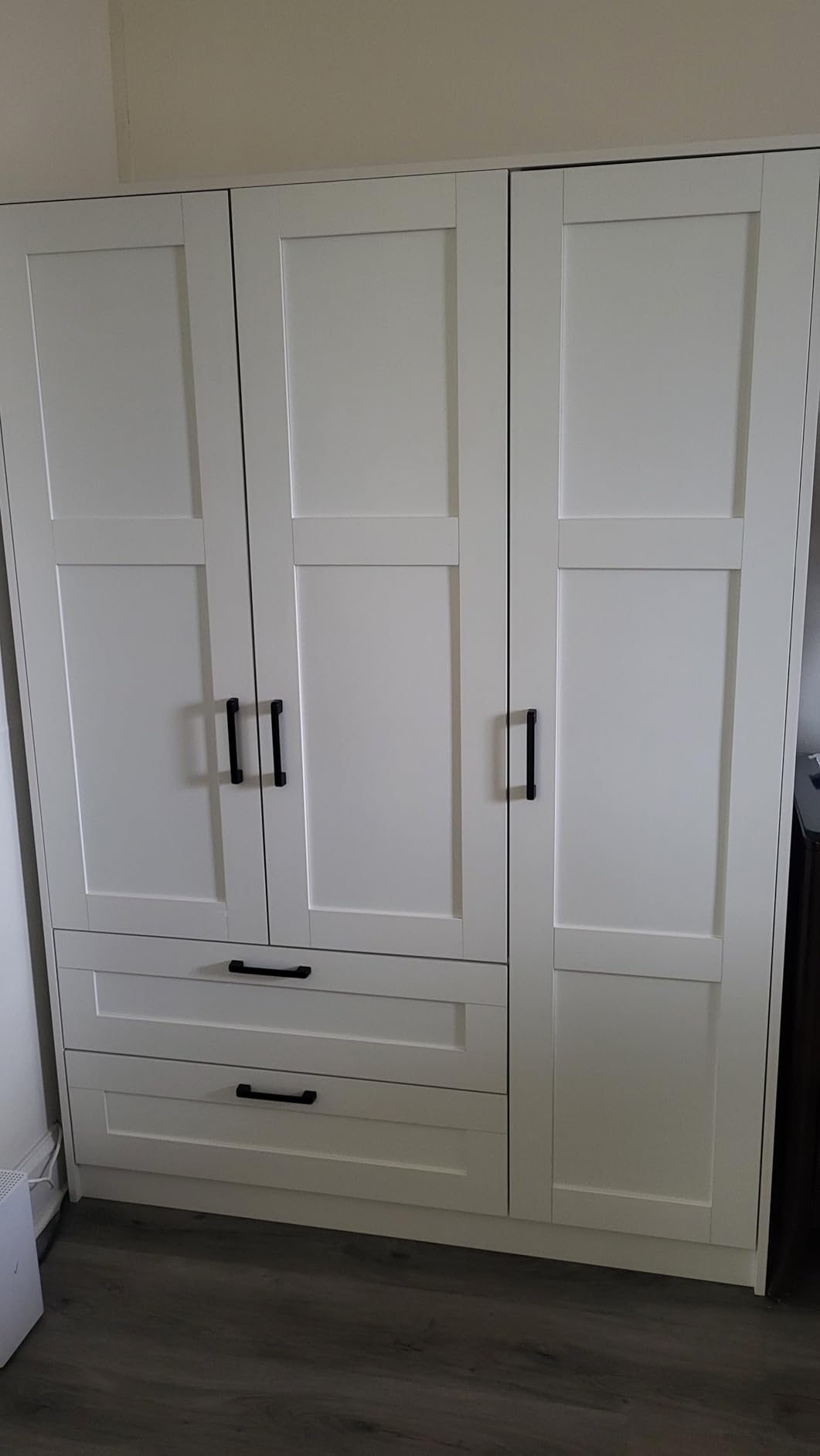Fenghua Lizhi 3 Doors Wooden Wardrobe Closet Armoire, White Storage Cabinet for Hanging Clothes, Bedroom Large Capacity Freestanding Armoire,Wood Wardrobe Combination with Shelves (2drawer, White) customer photo 1