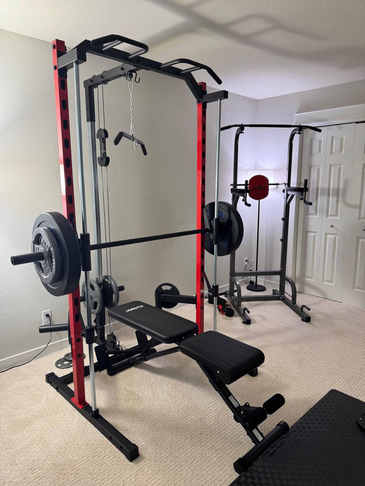 OPPSDECOR All-in-One Smith Machine for Home Gym, 1400LBS Multi-Functional Power Cage Squat Rack with LAT Pulldown System, Cable Machine & Barbell Bar customer photo 1