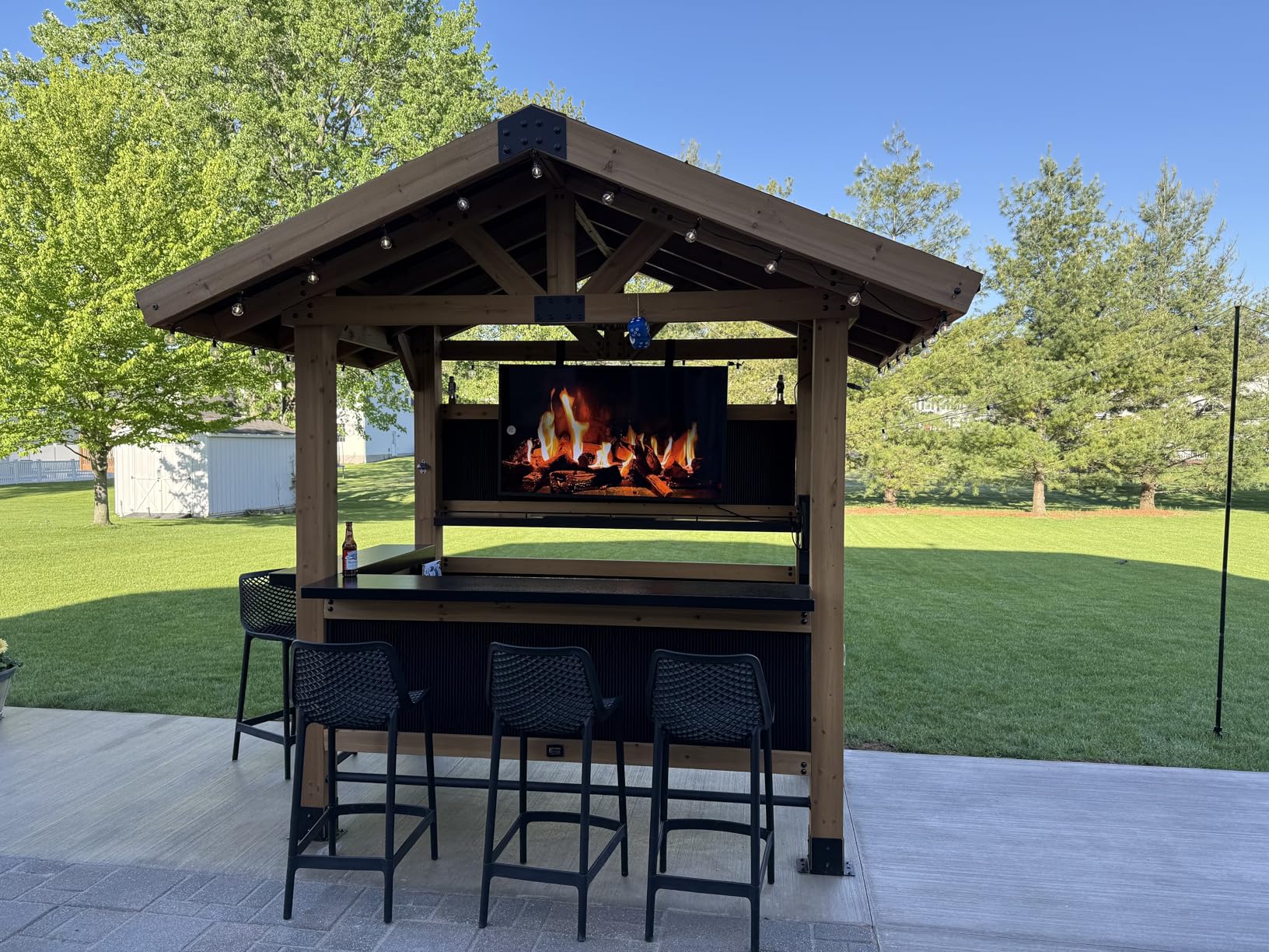 Backyard Discovery Palisade 9' x 6' Cedar Wood Outdoor Bar Set with Galvanized Steel Roof, Bar Top, Shelving, Snow Load Support, Wind Resistance, PowerPort for Patio, Deck, Entertaining customer photo 2