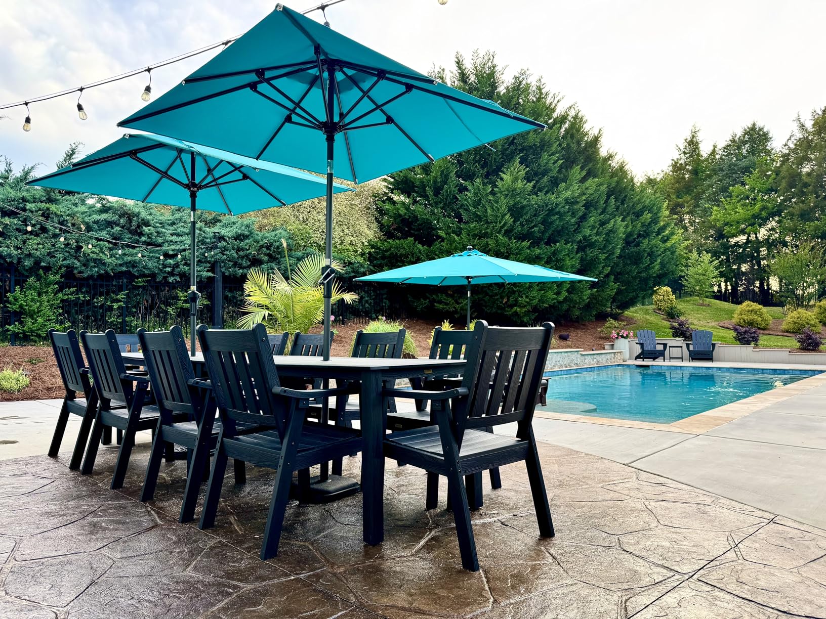 YEFU HIPS Patio Table Set: 7 Piece Outdoor Table and Chairs Dining Furniture Set with Umbrella Hole - Teak Modern Plastic Dining Sets 6 Person for Outside Deck with Metal Aluminum Frame customer photo 1