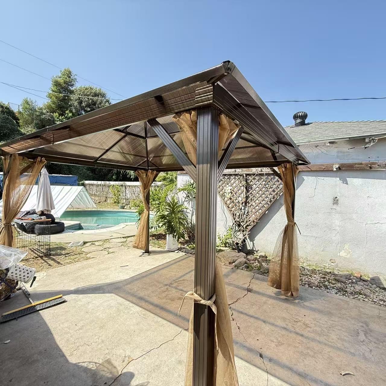 Aoxun 12'x10' Hardtop Gazebo, Aluminum Frame Permanent Pavilion with Curtains and Netting, Outdoor Polycarbonate Double Roof Canopy customer photo 1