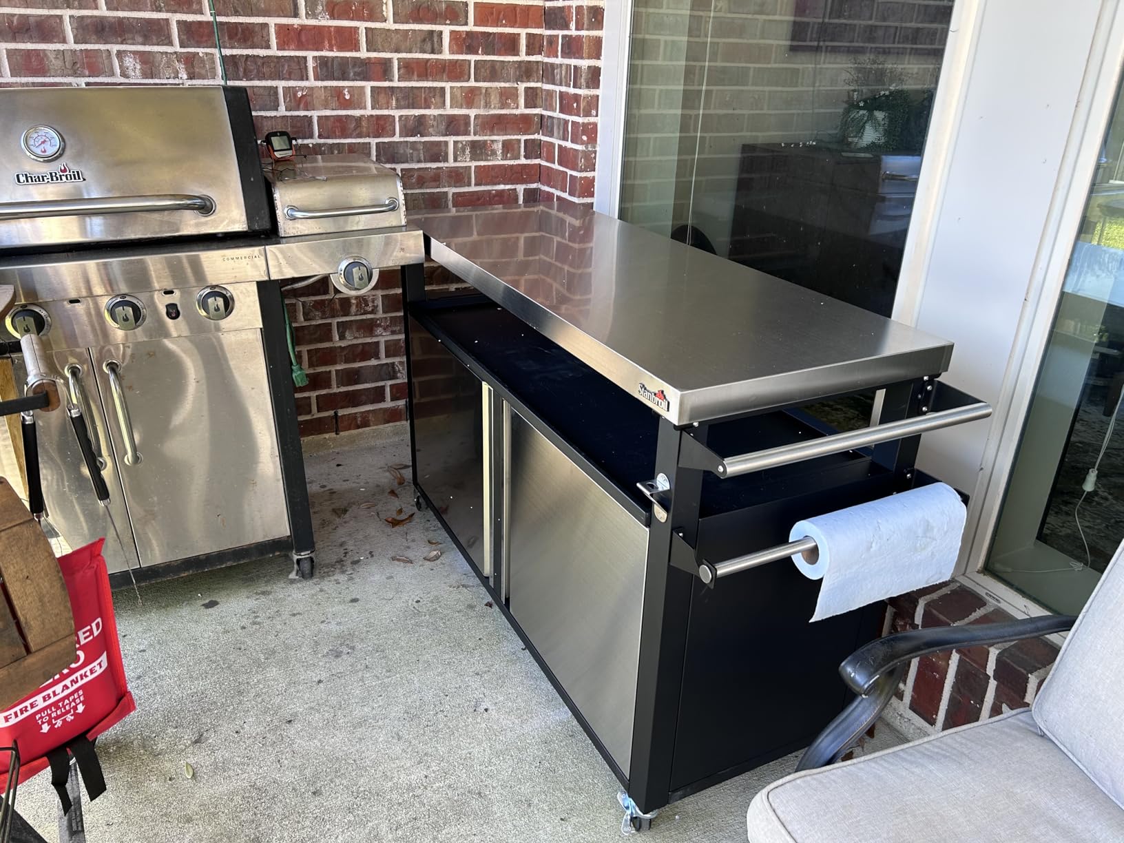 Stanbroil Rolling Outdoor Kitchen Island, BBQ Grill Cart with Stainless Steel Table Top, Double-Door Storage Cabinet & Pull-Out Shelf, Grill Table Cart for Outdoor Indoor, Large customer photo 2