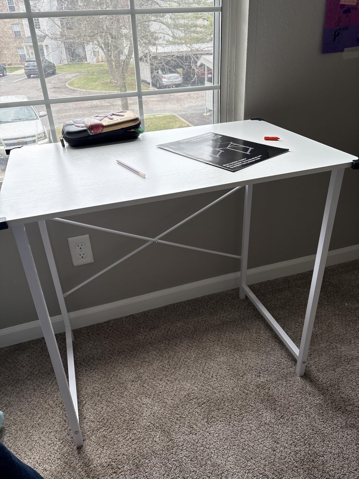 Sweetcrispy Computer Office Desk 48 Inch Student Study Writing Work with Metal Frame Wood Tabletop Modern Simple PC Home Bedroom Table - Basic Black customer photo 1