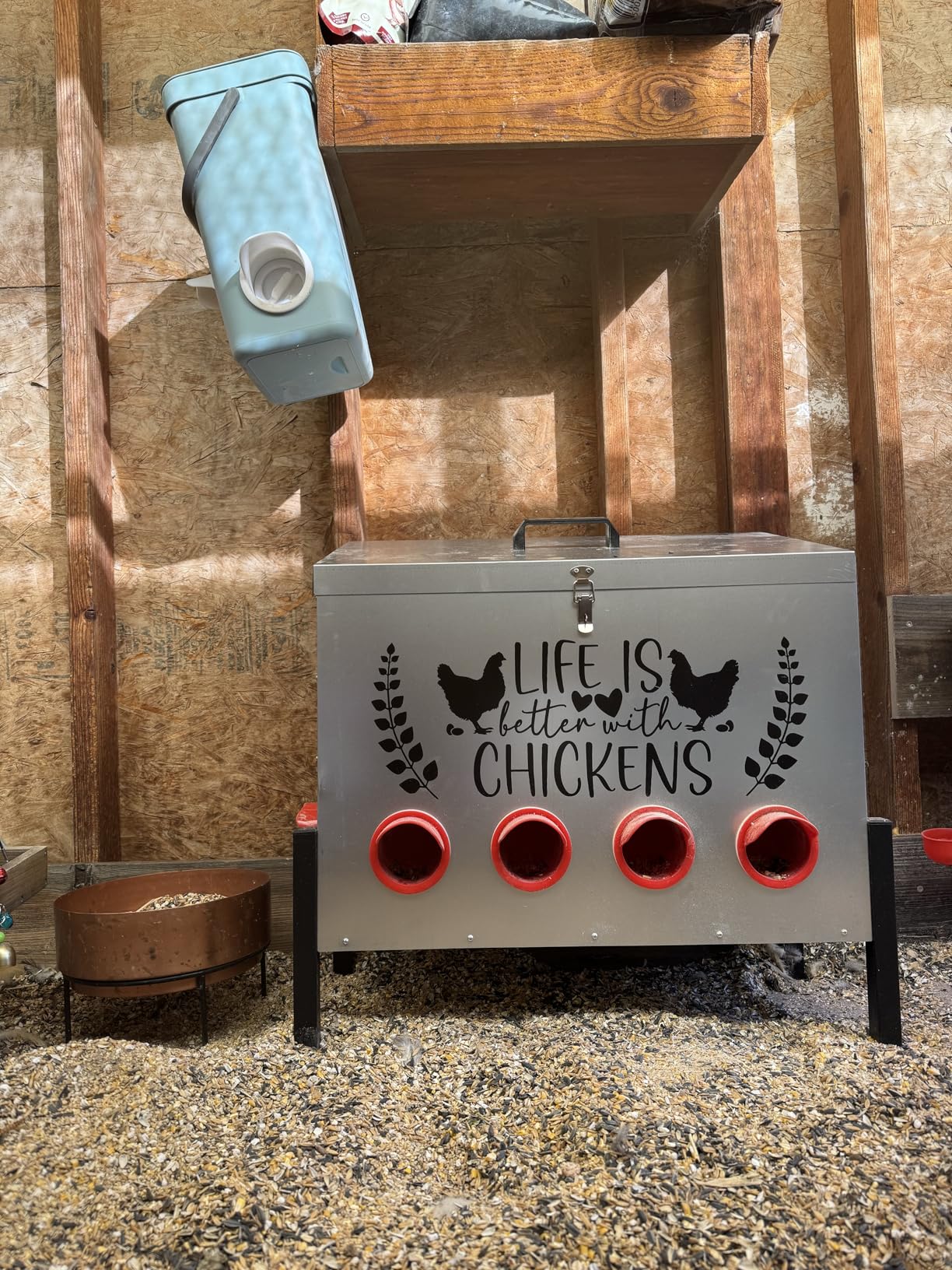 95 lb Chicken Feeder with 10 No-Waste Ports - Extra-Large Galvanized Metal Poultry Feeder with Adjustable Height Heavy-Duty Stand - Outdoor Feed Box for Chickens, Ducks & Geese customer photo 1