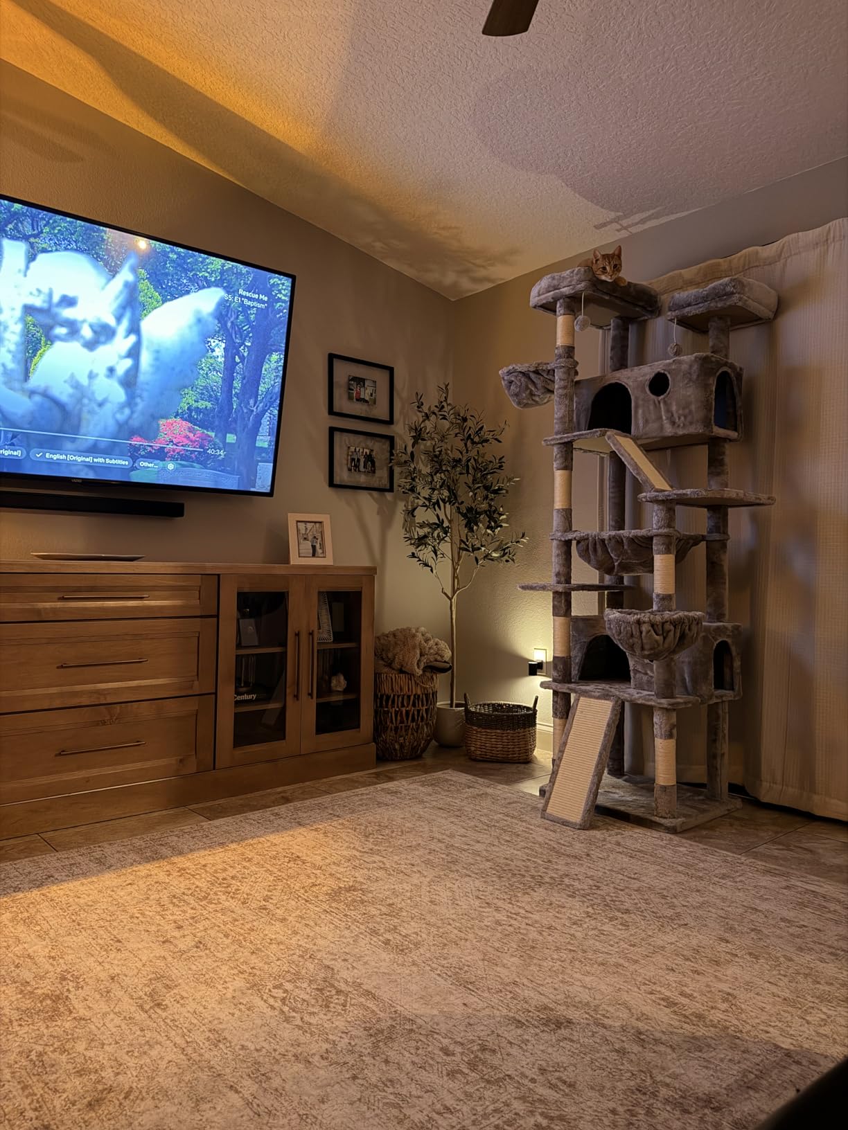 SHA CERLIN 81in Multi-Level Tall Cat Tree Tower for Indoor Kitties/Larger Cat Condo Furniture with Hammock/Cozy Pussycat Perches/Sisal Scratching Posts/Pet House/Wide Base/Grey customer photo 2