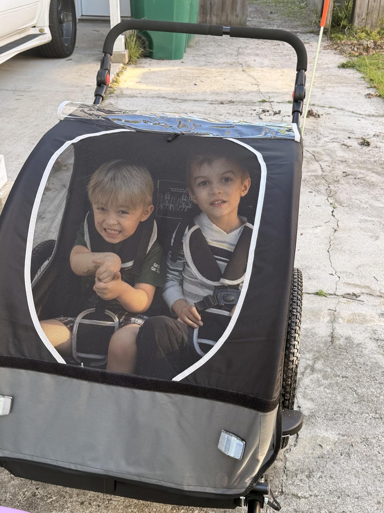 Sepnine Kids Bike Trailer, 2 in1 Canopy Carrier Converts to Pushcart Suitable for 1 to 2 Toddlers, Kids, Quick Attach to Bike, Foldable, with 5-Point Harness and Storage Bags customer photo 1