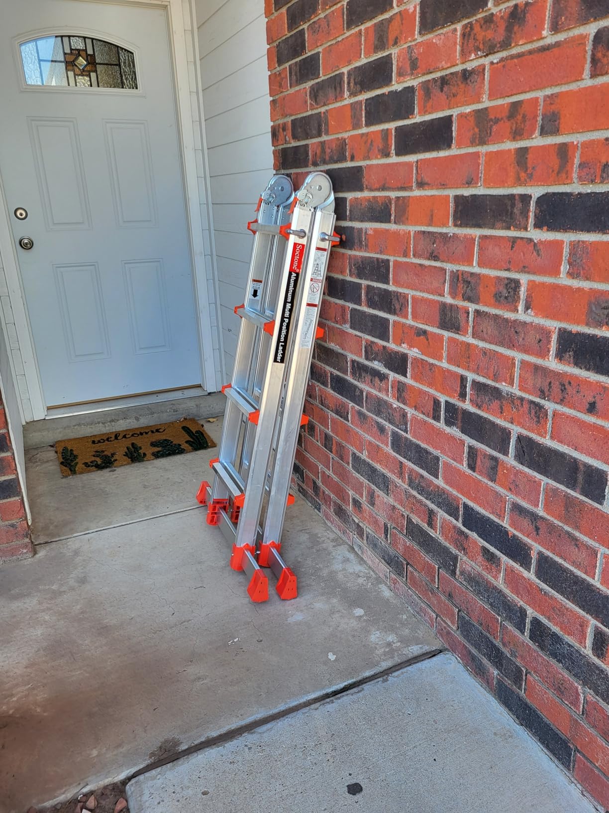 Soctone Ladder, A Frame Extension Ladder, Multi Position with Stabilizer Bar, 330 lbs Weight Rating Telescoping Ladder for Household or Outdoor Work, 14 Ft, Orange customer photo 1