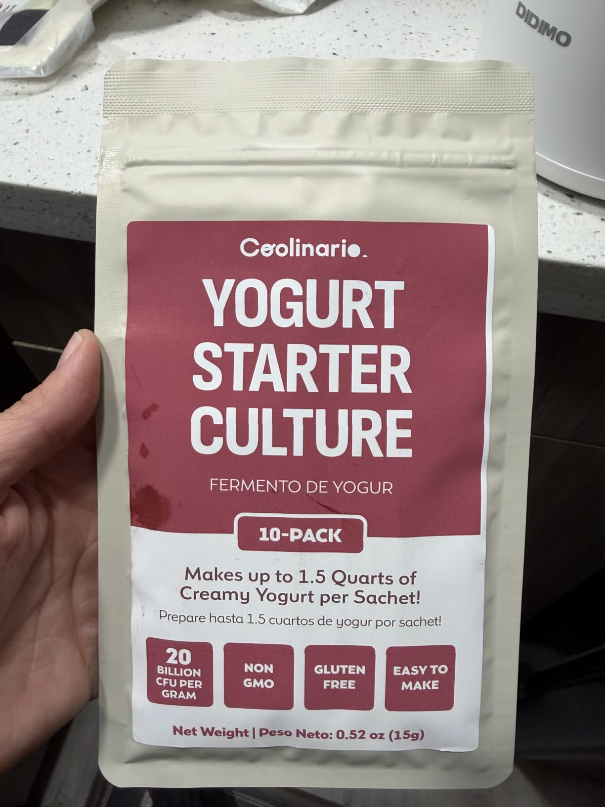 Coolinario Yogurt Starter Culture (10-Pack, 1.5g Sachets) Live Cultures for Homemade Yogurt | Creamy, Thick & Delicious | Regular or Greek Yogurt | Non-GMO, No Preservatives, Gluten Free customer photo 1