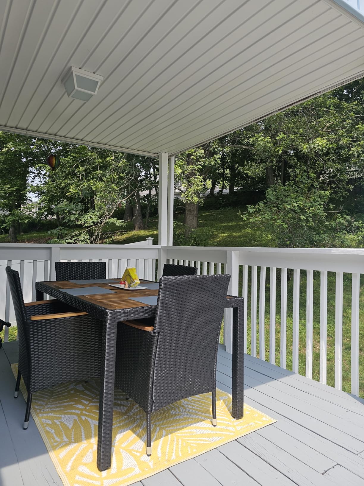 Yaheetech 7 Piece Patio Furniture Set, Outdoor Dining Acacia Wood Table Top Rattan Conversation Set with Soft Cushions, 6 Chairs & 1 Table for Backyard, Deck, Garden & Yard, Black/Beige customer photo 2
