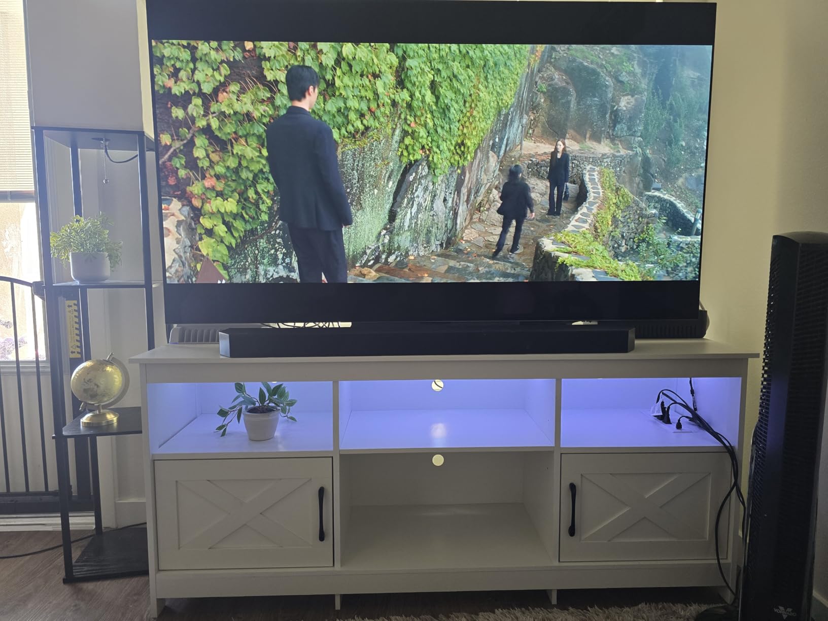 YITAHOME TV Stand for 65 Inch TVs, Entertainment Center with Storage Cabinets, Power Outlet & LED Light, Media TV Console with Barn Doors for Living Room, Black customer photo 2