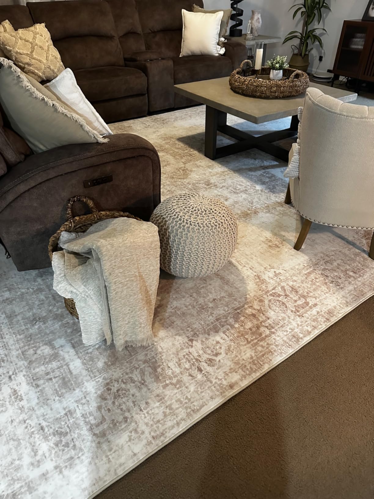 Area Rug 8x10 Washable Rug, Vintage Boho Medallion Rugs Non-Slip Soft Low Pile Large Distressed Rug Indoor Retro Carpet for Living Room Bedroom Dining Room Office Children's Room customer photo 1