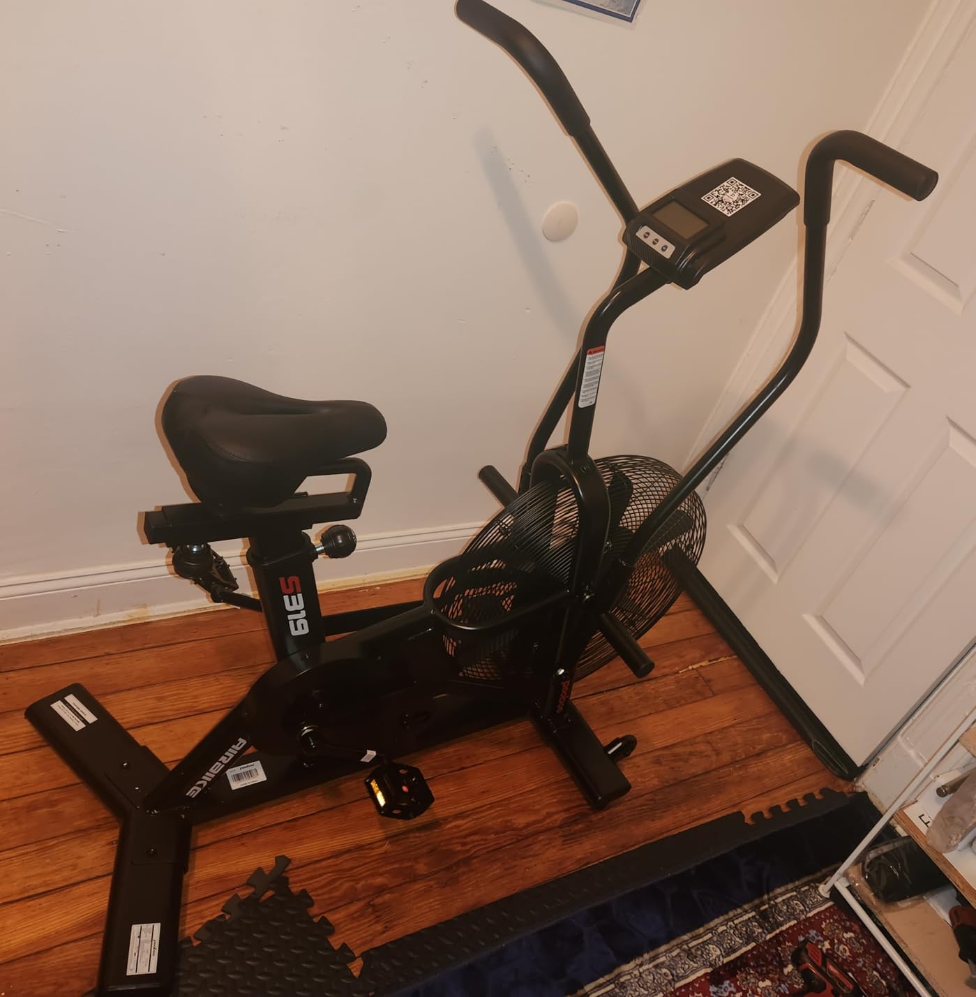 pooboo Exercise Bike, Stationary Bike for Home Gym, Air Resistance Bluetooth Fan Bike w/Dual Action Handlebars & Dual-Layer Transmission System, Upright AirBike Indoor Cycling Bike for Cardio Workout customer photo 2