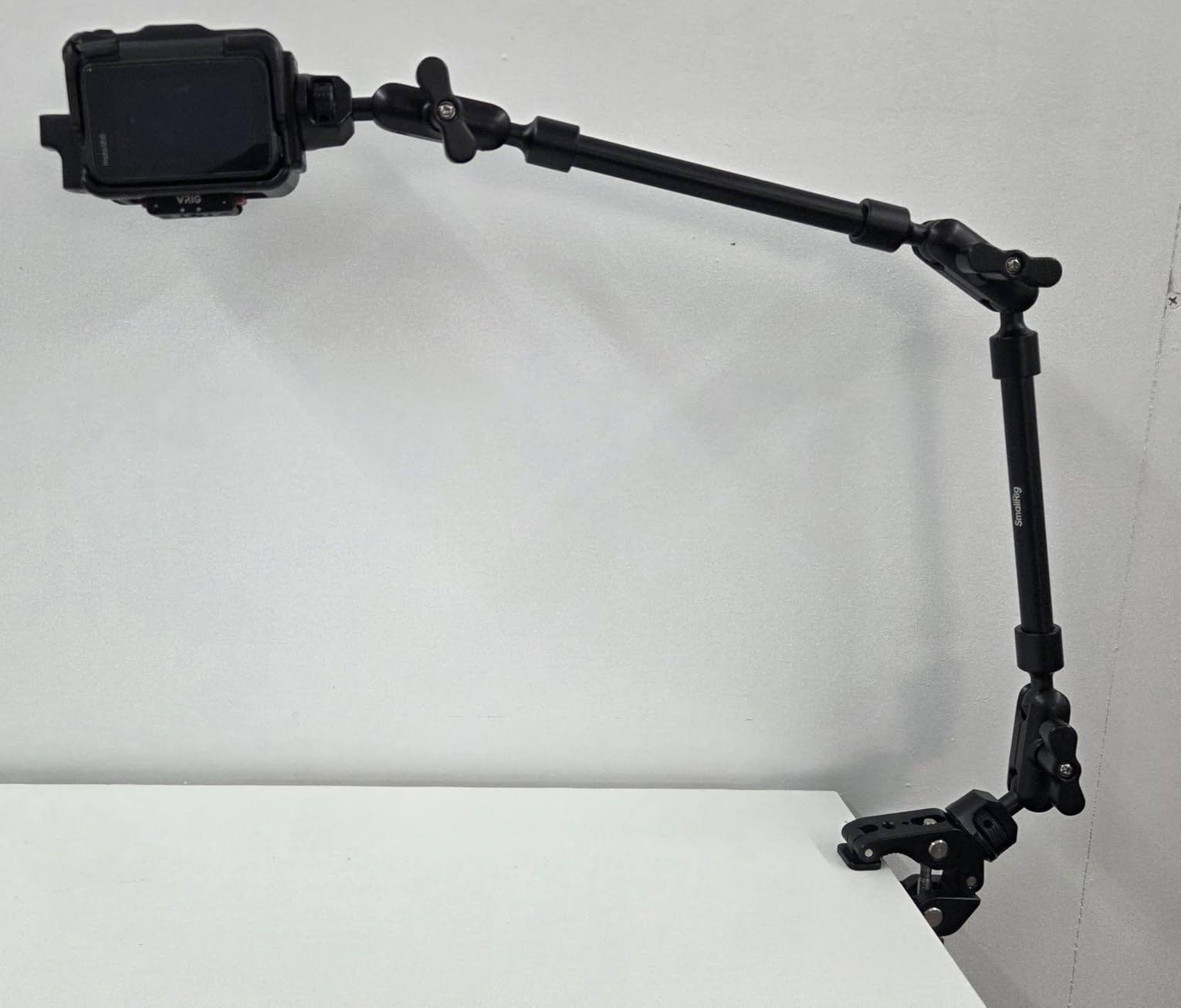 TARION Camera Desk Mount Overhead: Articulated Camera Arm Stand with Clamp 3/8'' 1/4'' Screws Adjustable Table Mount Flexible Gear Joints for DSLR, Phone, Projector TKA01-L (Upgraded Version) customer photo 1