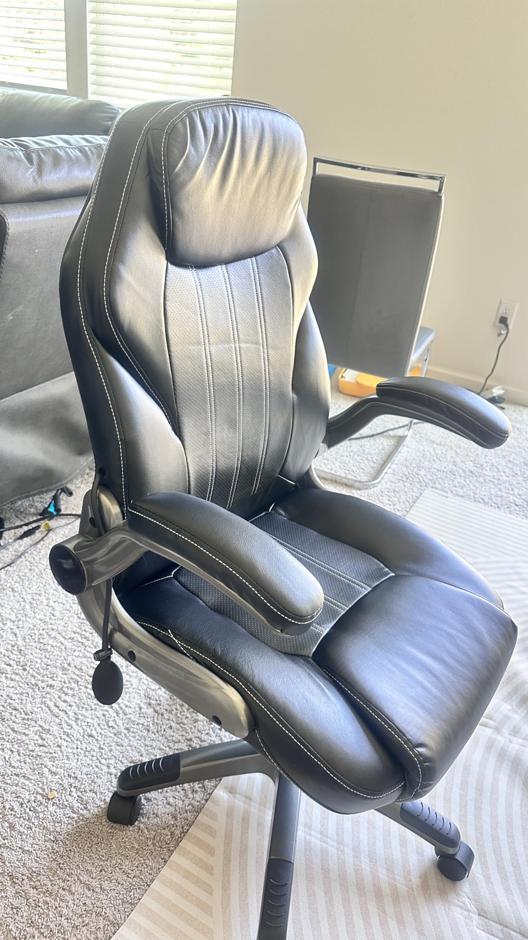 Ylzyxal Office Desk Chair, Ergonomic Computer Chair with Padded Flip-Up Arms and Adjustable Lumbar Support, PU Leather Executive Chair with Tilt Lock and 360° Swivel Rolling Wheels for Work, Study customer photo 2