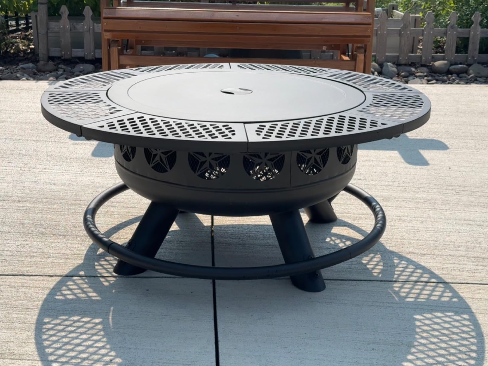 Verdeluxe 47 Inch Outdoor Fire Pit with 2 Grills, Extra Large BBQ Firepits for Outside, Metal Round Fire pits with Lid&Fire Poker,3 in 1 Wood Burning Outdoor Fireplaces for Backyard,Patio,Bonfire customer photo 2
