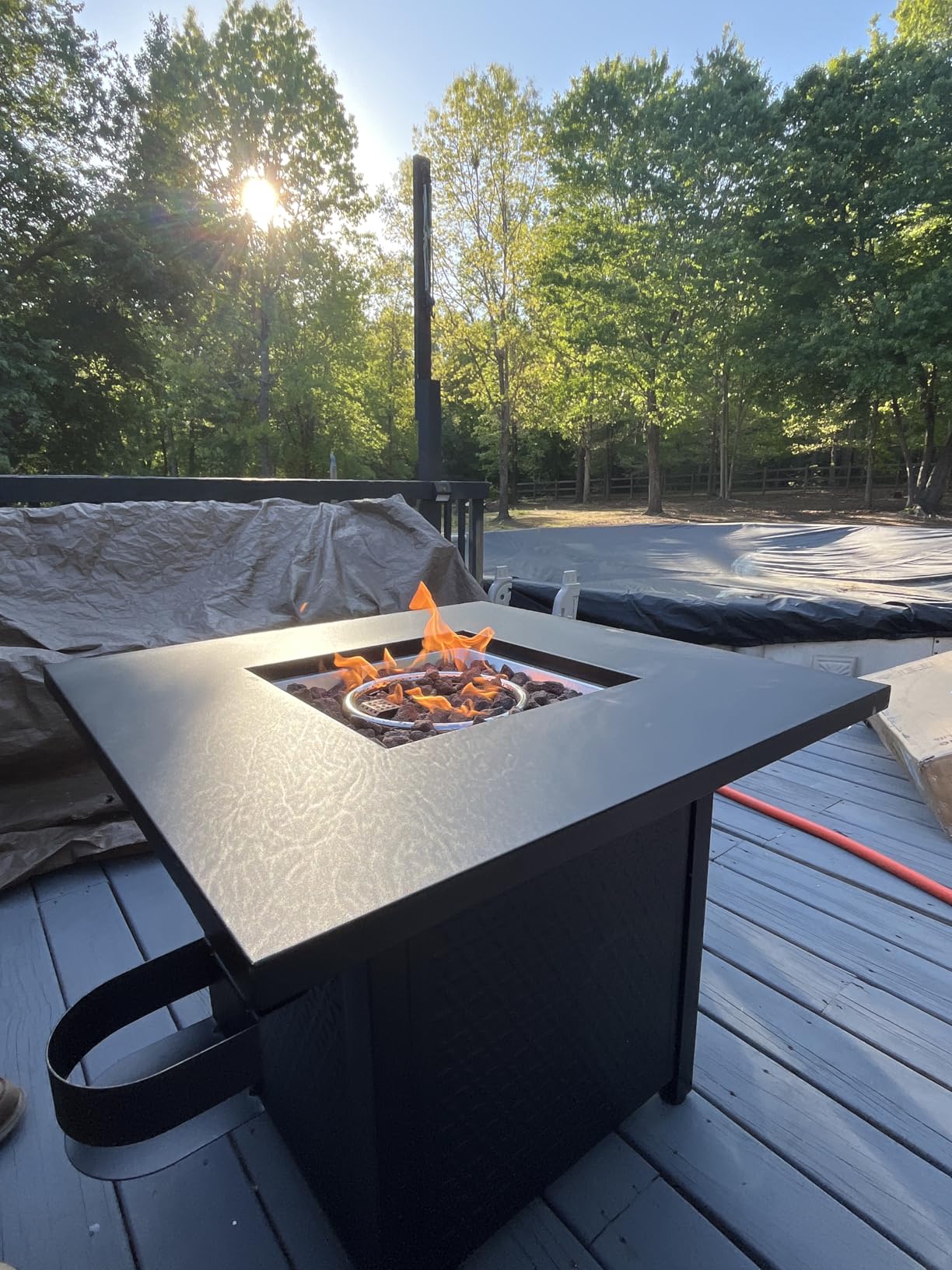 Ciays 43-Inch Rectangular Propane Fire Pit Table - 60,000 BTU, CSA-Certified 2-in-1 Design, 304 Stainless Steel H-Burner, Included Cover & Lava Rocks - Ideal for Gatherings & Parties customer photo 1
