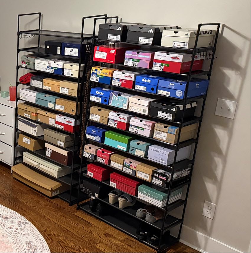 Kitsure Shoe Rack for Closet - 10-Tier Shoe Organizer with Hook Rack, Large-Capacity & Space-Saving Shoe Shelf for Entryway, Bedroom, Living Room,32.2