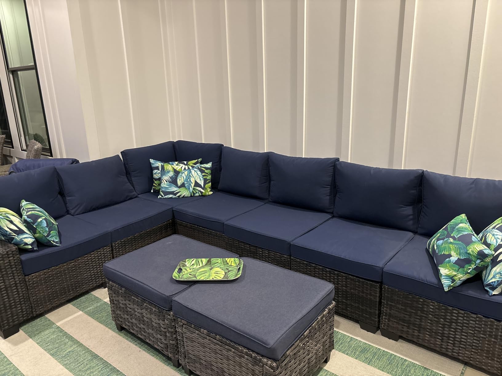 Jing's Villa 6-Piece Patio Furniture Set, All-Weather Outdoor Wicker Sectional Sofa with Cushions, Glass Table & Left and Right Armrest, Rattan Conversation Seating for Porch, Garden, Backyard,Beige customer photo 2