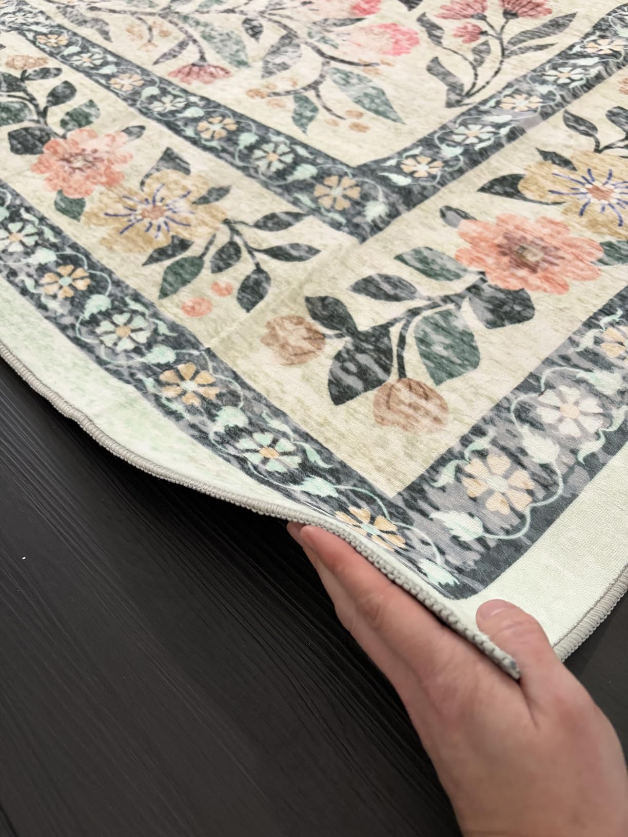 8x10 Area Rugs for Living Room: Floral Washable Rug Vintage Large Soft Boho Non-Slip Carpet Indoor Floor Stain Resistant Carpets for Bedroom Dining Room Farmhouse Nursery Home Office Dark Green customer photo 2