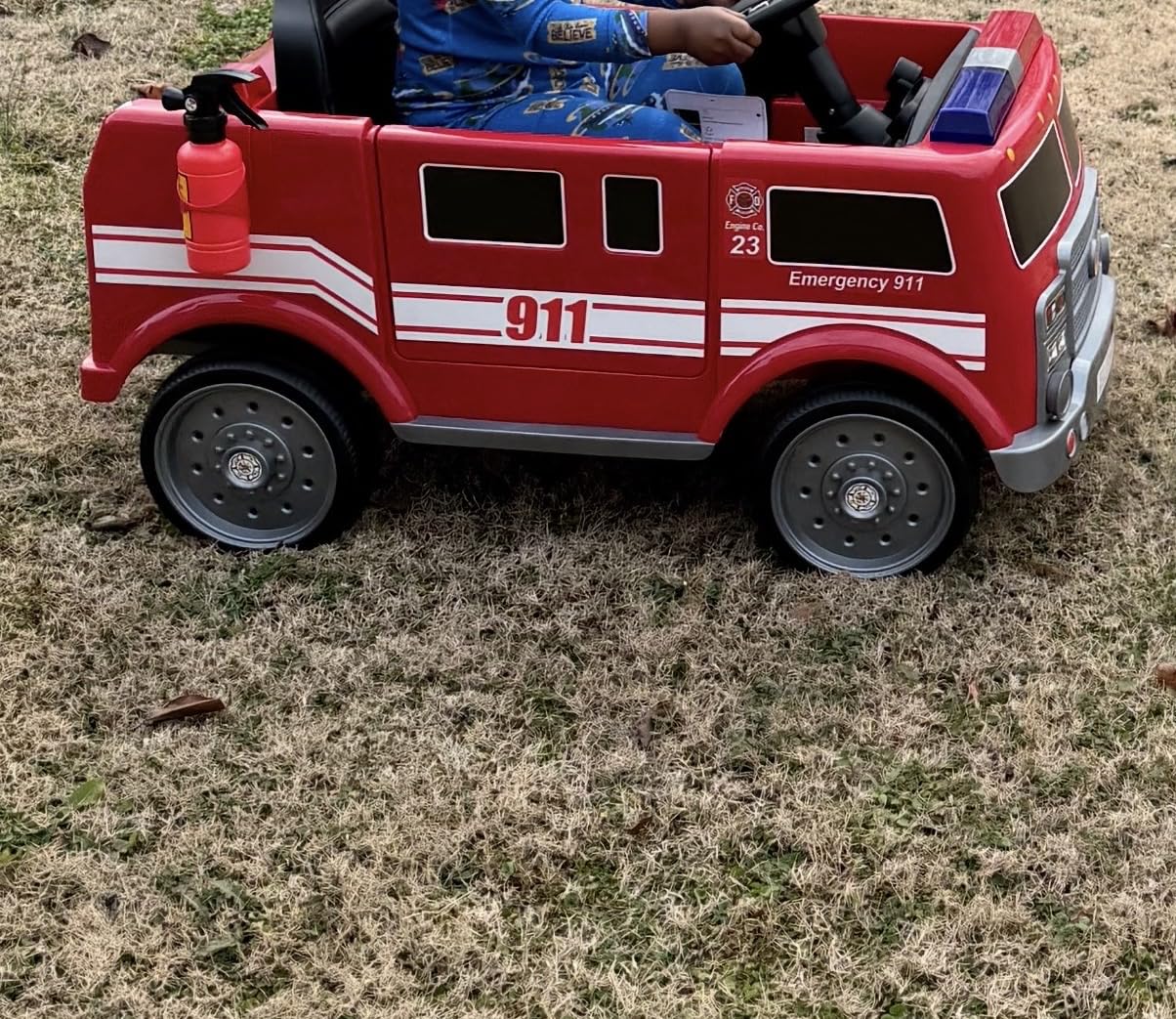 ELEMARA 12V Ride on Fire Truck, Battery Powered Toddler Electric Vehicle w/Parent Remote Control, Ride on Car for Kids, Siren-Call, Walkie-Talkies, Flashing Lights, Fire Extinguishers, Bluetooth, Music, USB customer photo 2