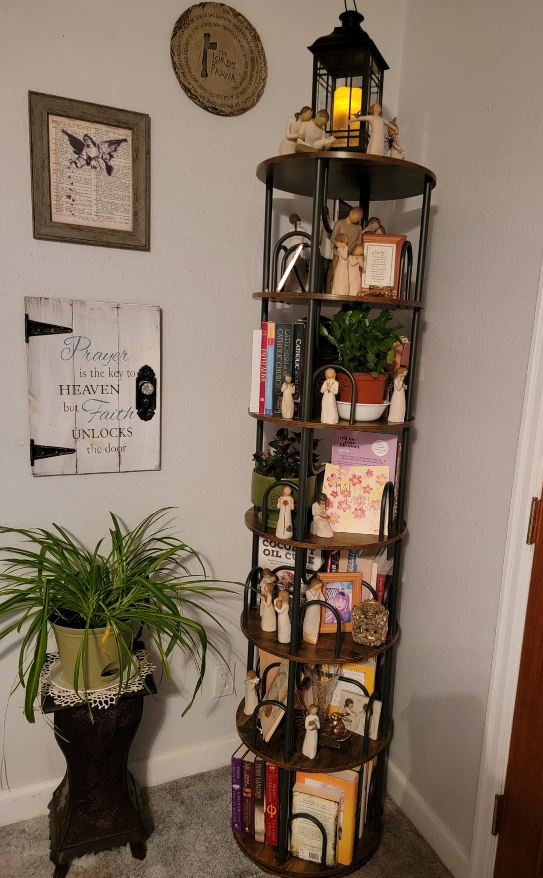 Aheaplus 6 Tier Rotating Bookshelf Tower, Revolving Bookcase, 360° Round Spinning Book Shelf, Narrow Swivel Bookshelves Vertical Turning Corner Bookshelf Organizer for Small Space, Rustic Brown customer photo 2