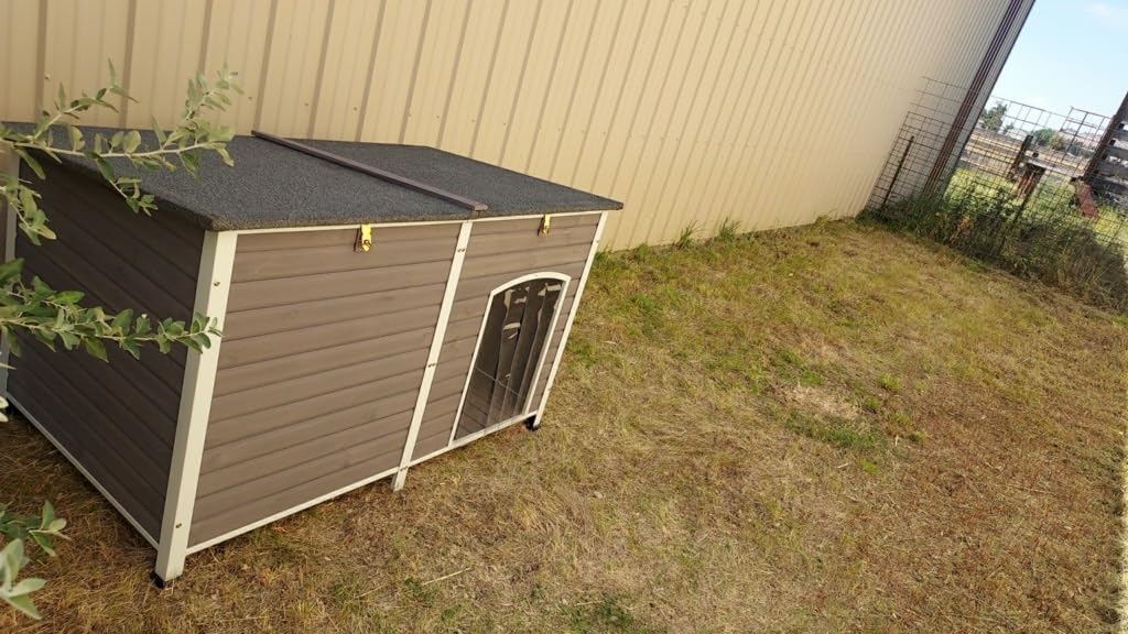 Aivituvin Dog House Outdoor Heated Dog Kennel with Insulated Liner & Heater for Winter Strong Iron Frame Large Dog Cage for Small & Medium Dogs, 33.5