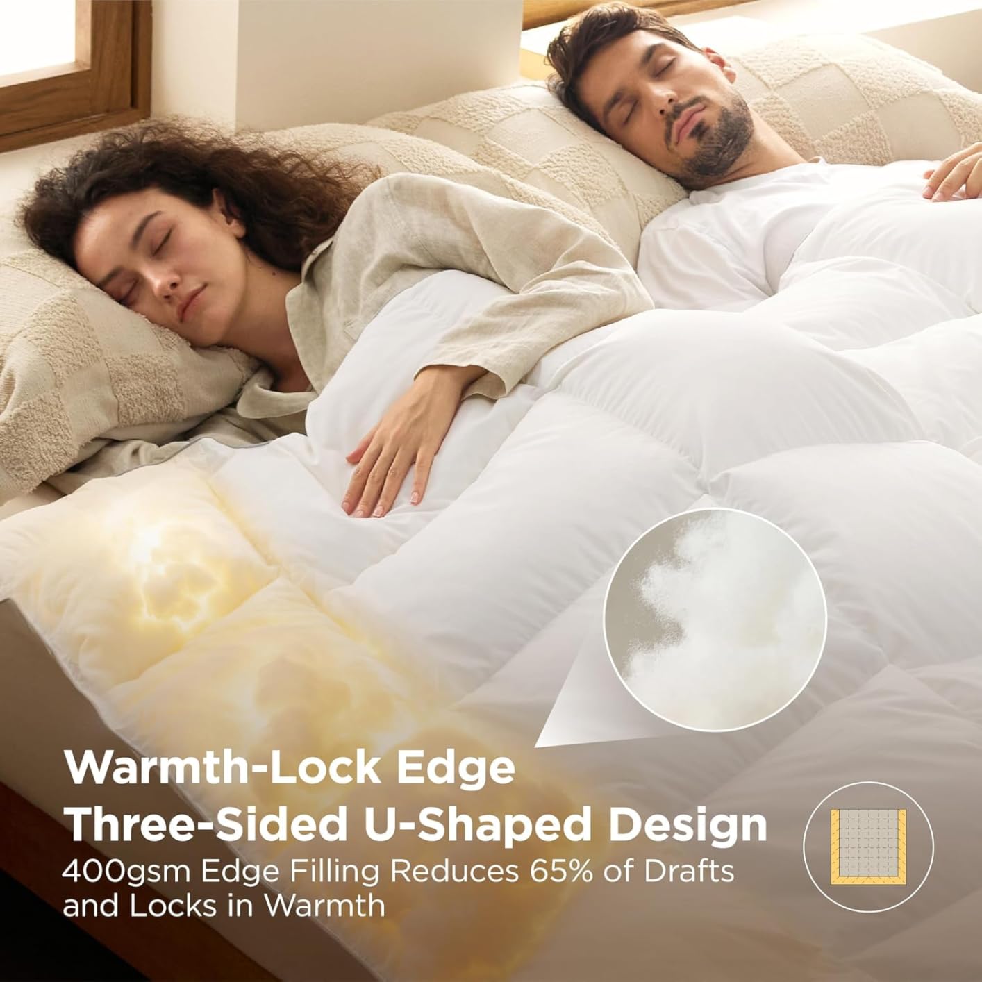 Bedsure Feather Down Comforter King Size, Luxurious Fluffy Hotel Duvet Insert with Storage Bag & 8 Corner Tabs, PureWoven Ultra Soft Cotton Blend Fabric, All Season Comforter, 106x90 Inches, White customer photo 2