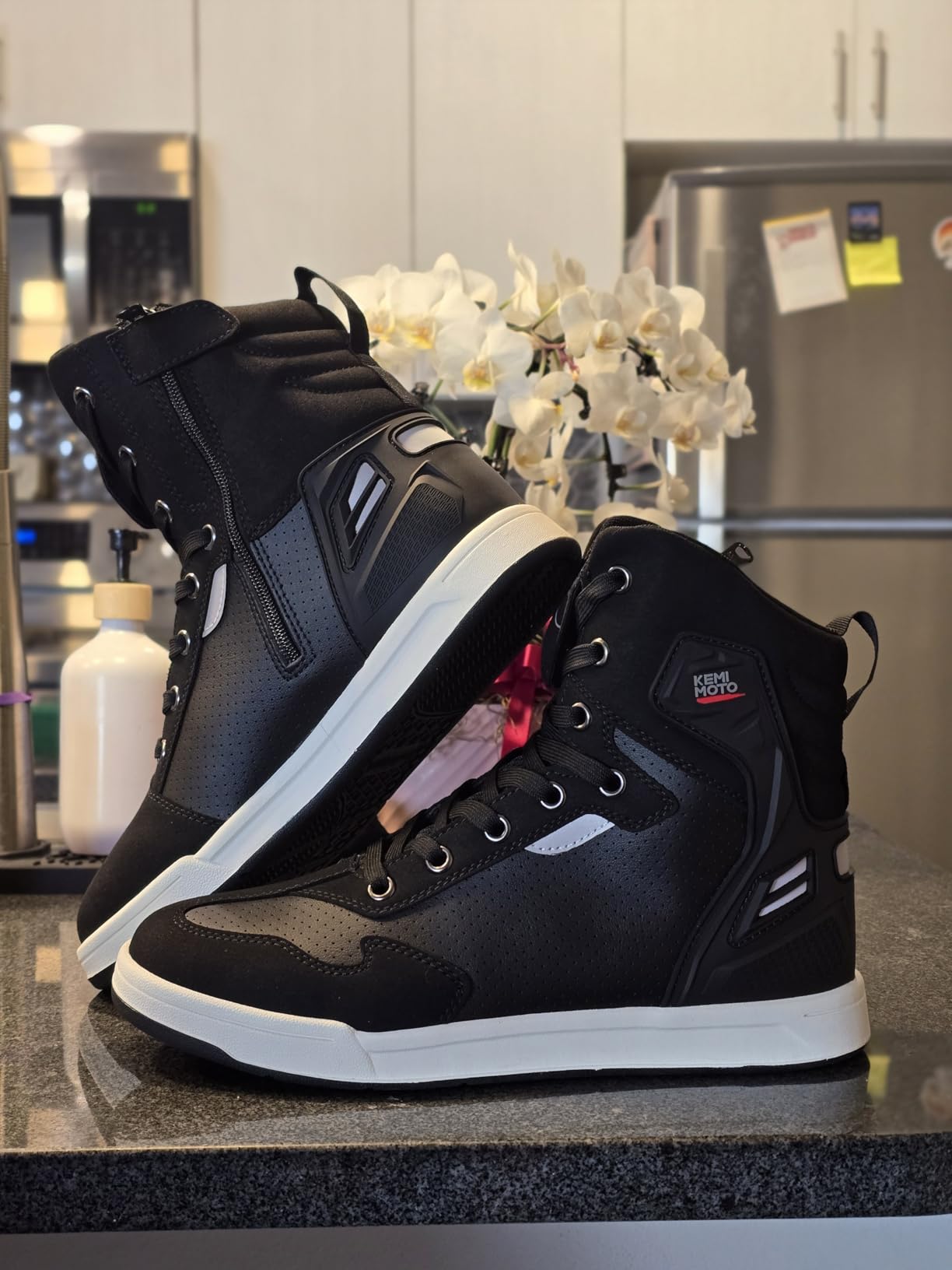 KEMIMOTO Motorcycle Shoes High Top with Thick Heel Protective Gear Anti-Slip Motorcycle Boots for Men Microfiber Leather Material customer photo 2