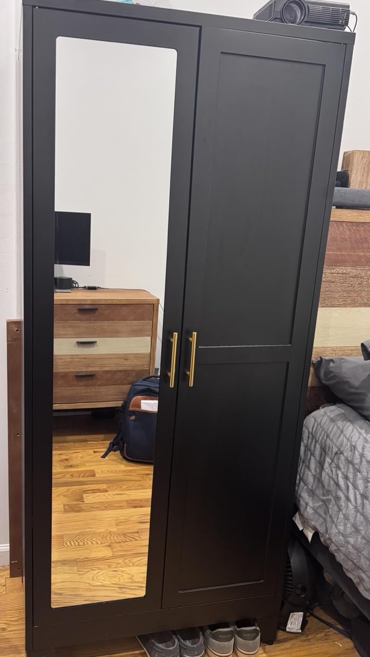 winiowa Metal Armoire Wardrobe Closet with 2 Mirror Doors, 71