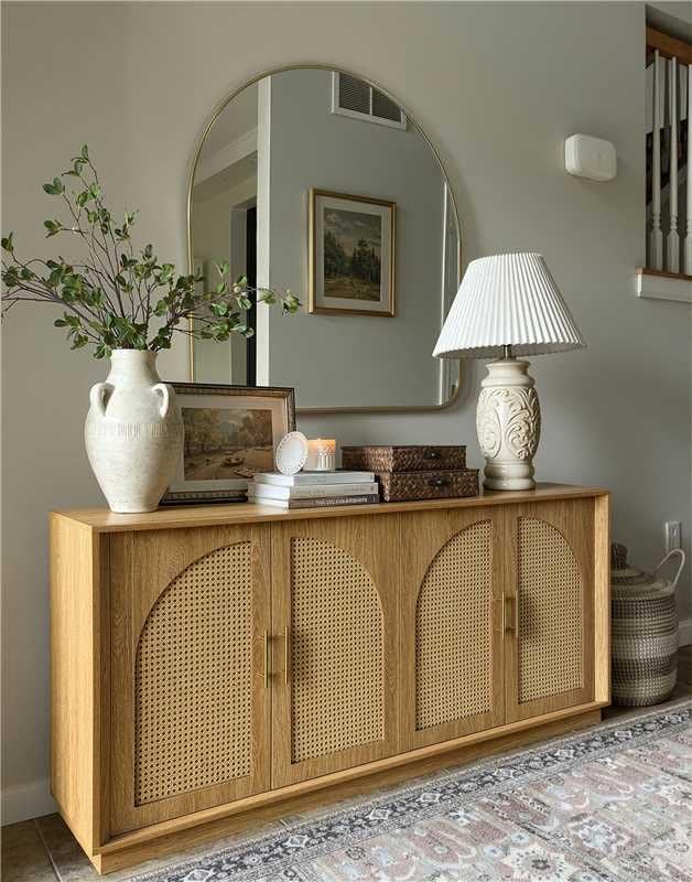 FORTUNETEC Sideboard Buffet Cabinet with Storage, Mid Century Modern Accent Cabinet with Arched Doors, Modular Media Console, Minimalist Credenza for Living Room Kitchen Dining Room Entryway, Walnut customer photo 2