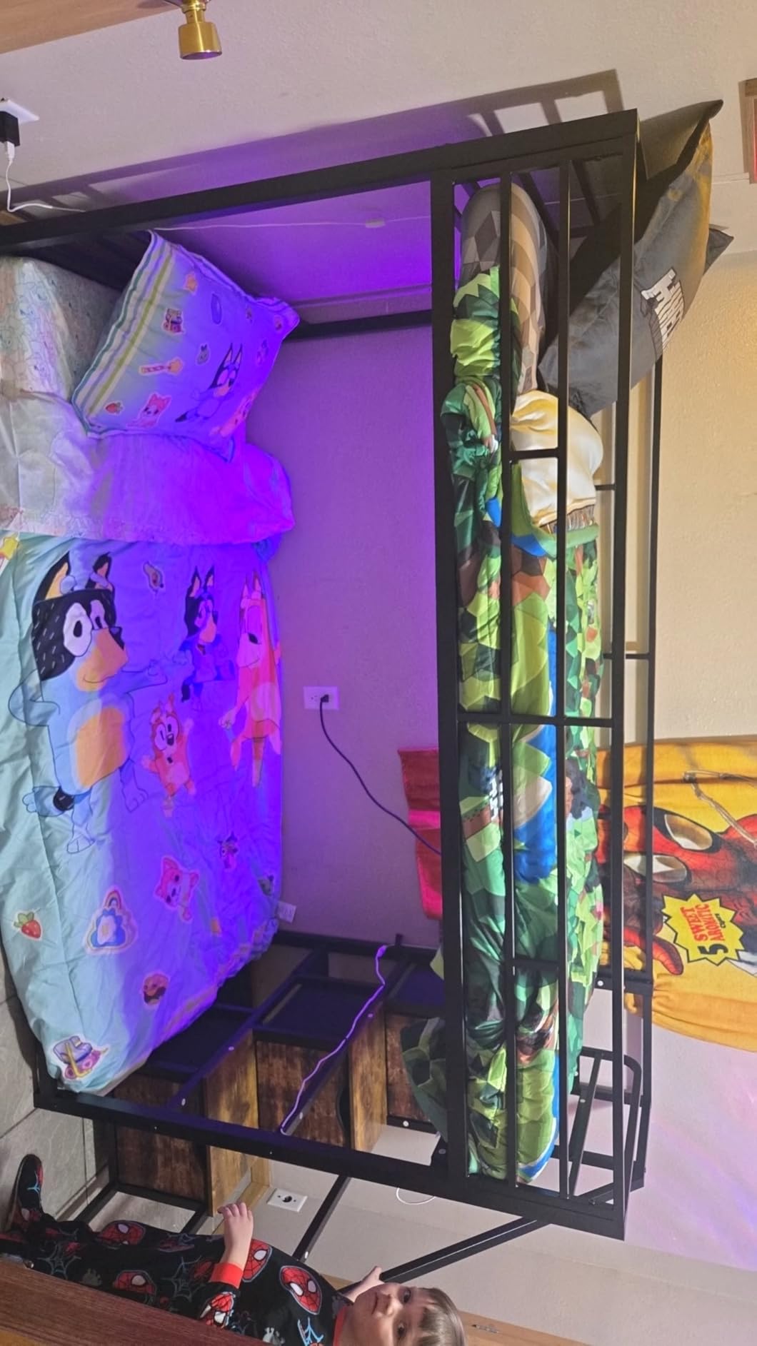 ADORNEVE Low Bunk Bed Twin Over Twin with Storage Staircase, Drawers & Shelves, RGB LED Lights Metal Floor Bunk with Power Outlet, Full-Length Guardrail customer photo 1