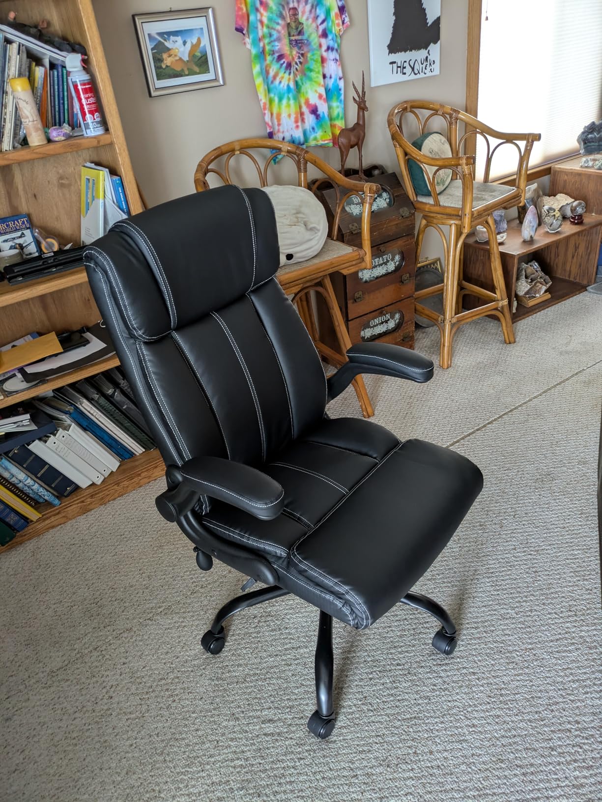 BESTFAIR Ergonomic Office Chair - Desk Computer Chair, Leather High Back Executive Chairs with Adjustable Lumbar Support & Flip Up Arms, Rocking, Black customer photo 1