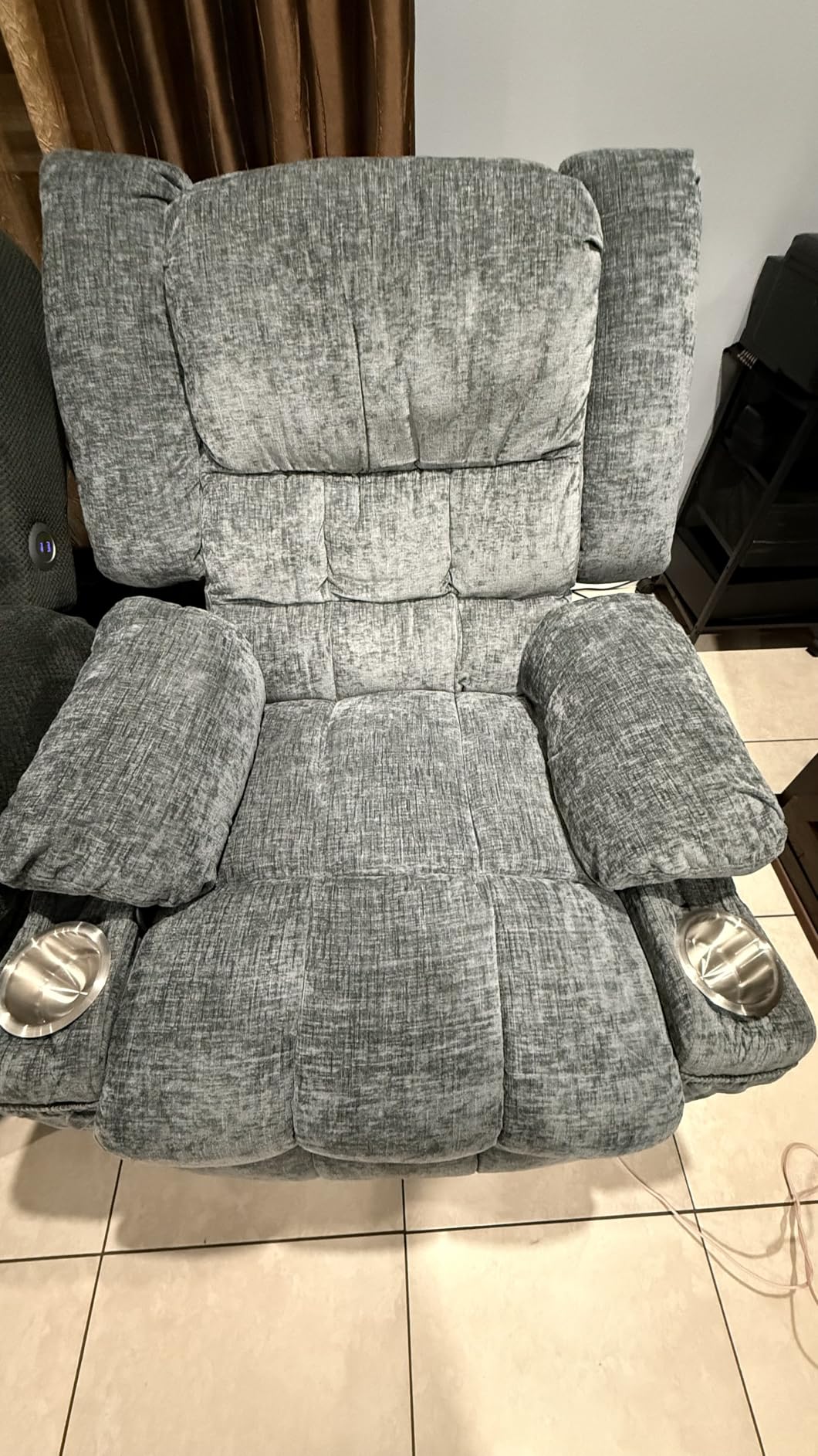 Korser 360 Degree Swivel Rocker Recliner for Adults, Nursery Glider Recliner with Massage and Heating, Rocking Chair with Cup Holder, Manual Recliner Chair for Living Room, Bedroom (Fabric, Dark Gray) customer photo 2