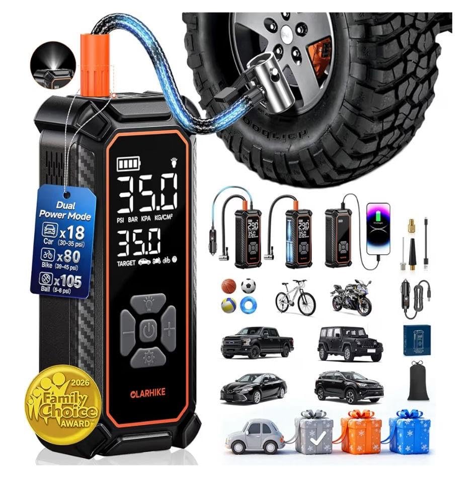OlarHike Tire Inflator Portable Air Compressor, Lightning-Fast Inflation, Dual Power - 6000mAh & 12V DC, Cordless Air Pump for Car Tires, Bikes, Motorcycle, Balls with LED & Digital Pressure Gauge customer photo 2