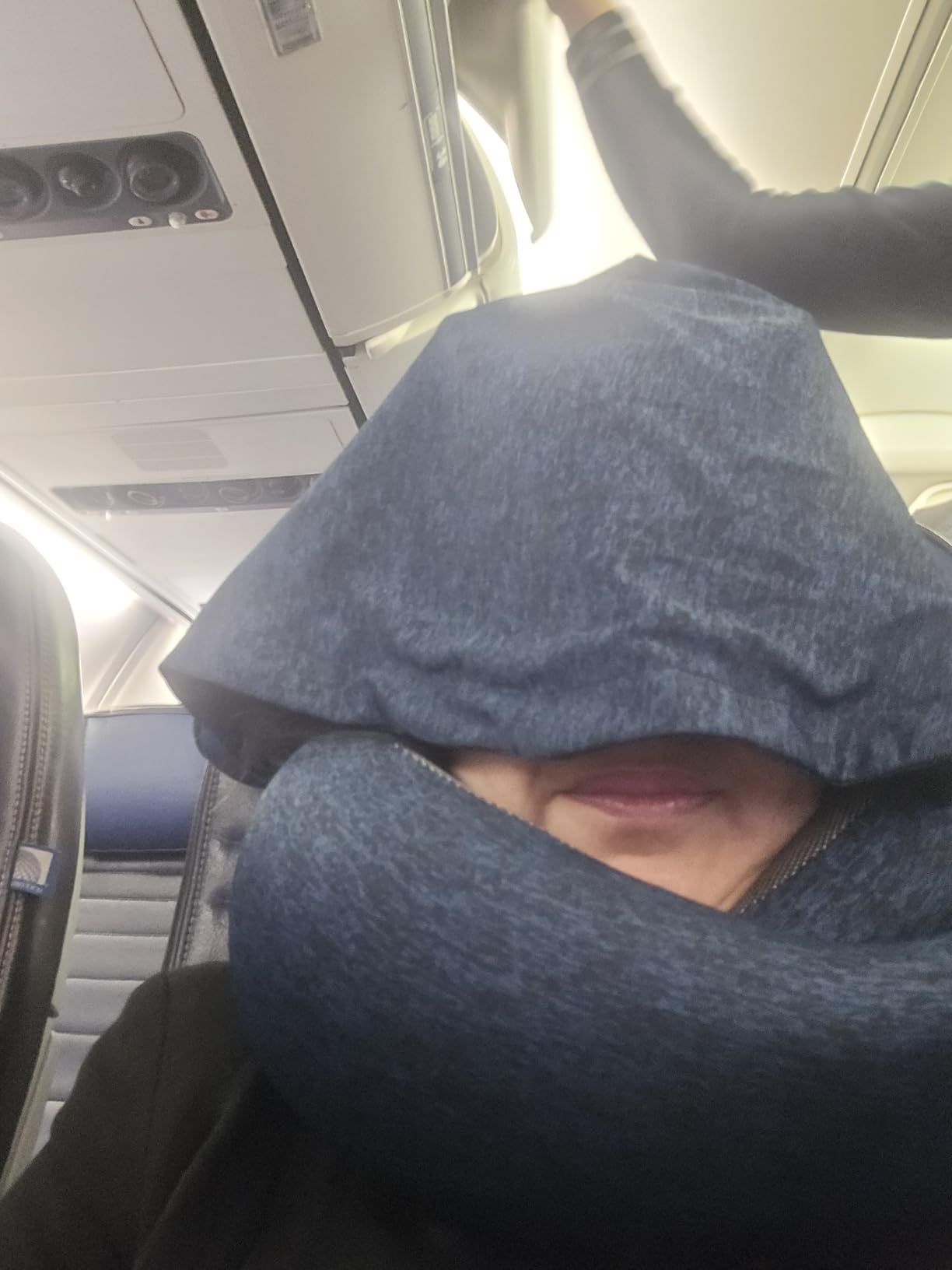 Travel Pillow - Hooded Neck Pillow Airplane Memory Foam Filling for Plane, Office, Cars Sleeping, Road Trip, Long Flights, Airplane Travel Essentials, Includes Eye Mask & Earplugs (Green) customer photo 1