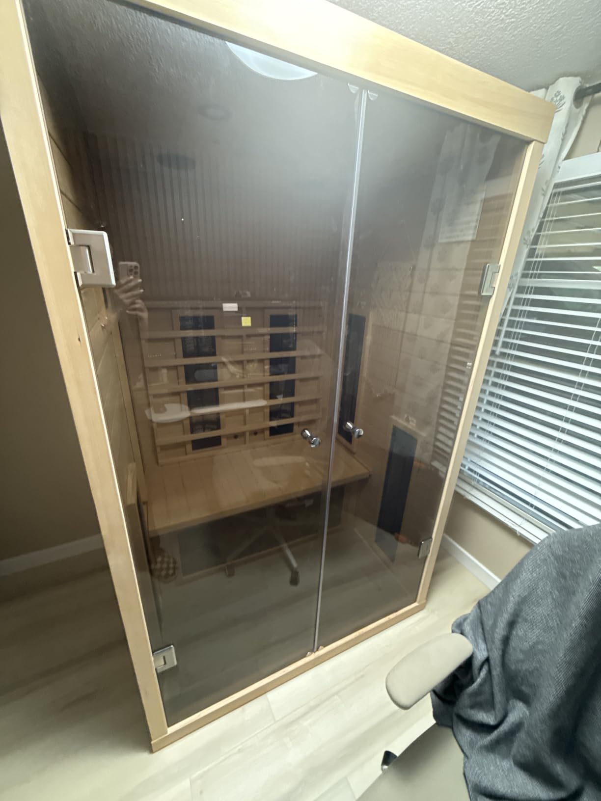 Infrared Saunas 2-3 Person, Ceramic Infrared Sauna for Home, Low EMF Indoor Home Sauna Spa, Ultra Large Size Corner Sauna, Hemlock Wood Sauna Room, Bluetooth Speakers, Chromotherapy Lights customer photo 1