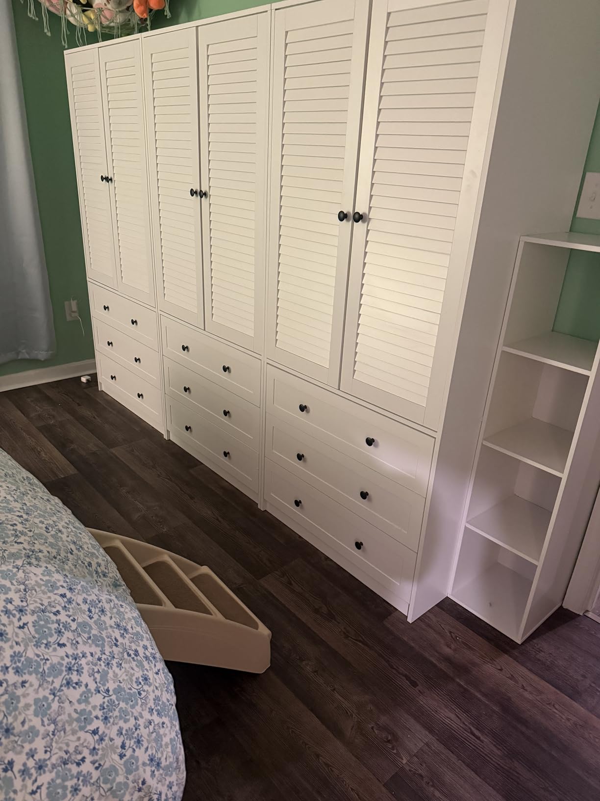 GarveeHome Armoire Wardrobe Closet with Drawers, 69.5 in Wooden Wardrobe Cabinet with Hanging Rod, 2 Doors Clothing Storage Cabinet for Bedroom, Large Capacity Storage, Louvered Door, Natural customer photo 2