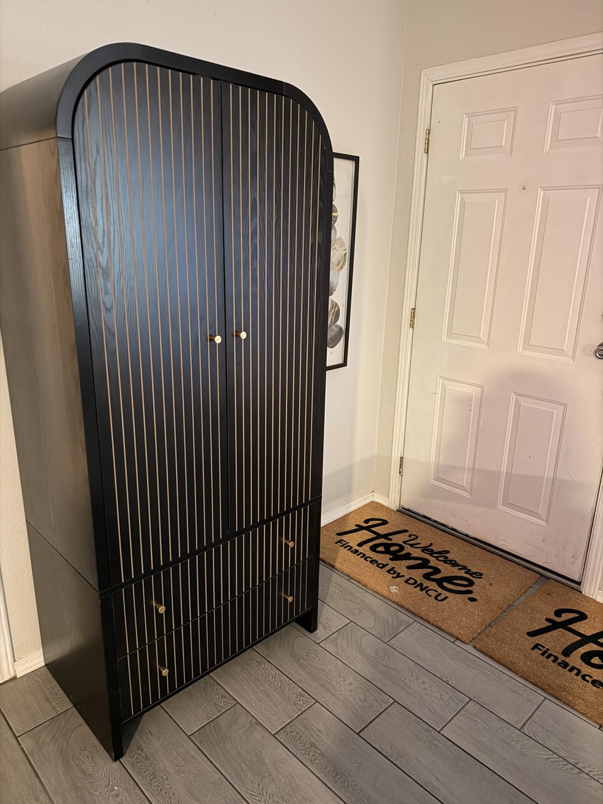 LEVNARY Arched Armoire Wardrobe Closet, Mid-Century Modern 2-Door Freestanding Wardrobe with Hanging Rod and 2 Drawers, Fluted Carved Clothing Storage Cabinet for Bedroom (Natural) customer photo 2