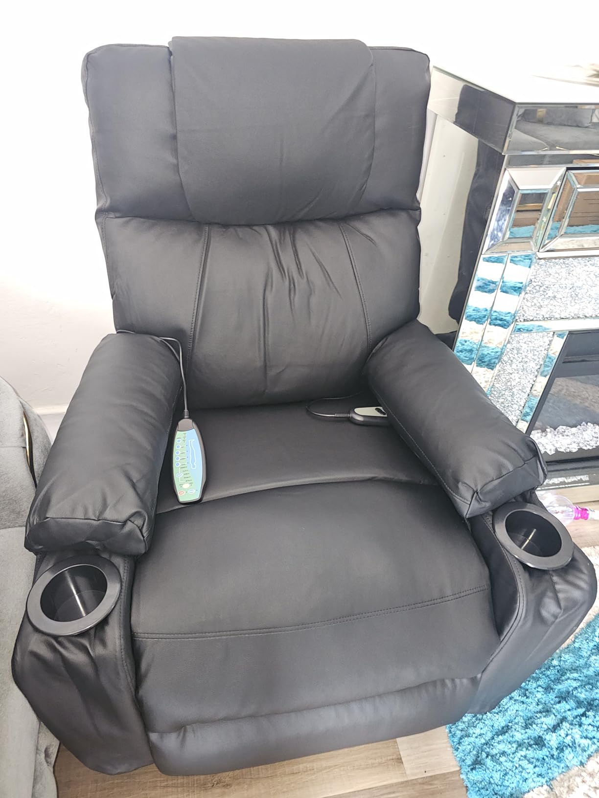Brage Living Power Lift Recliner Chair for Elderly with Massage & Heat, 160° Adjustable PU Leather Electric Recliner with Remote, Cup Holders, Side Pockets, and Stand Assist for Living Room (Black) customer photo 2