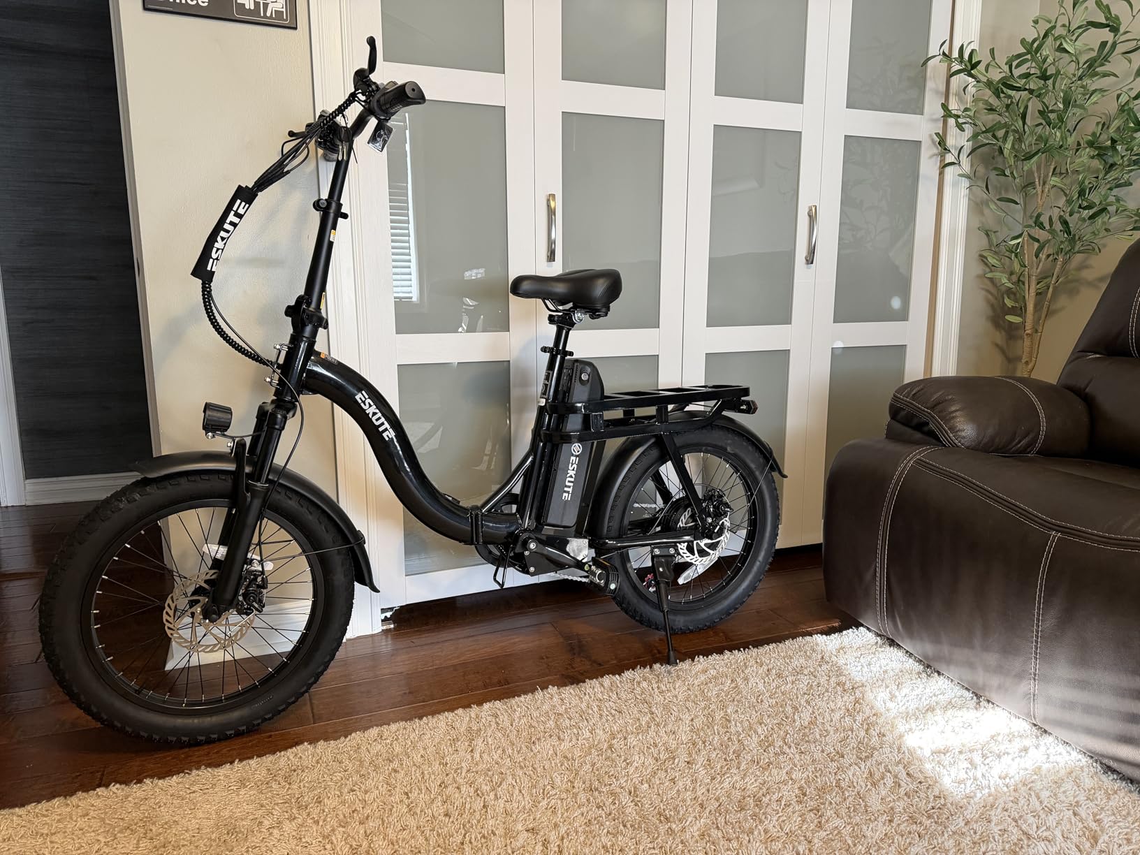 ESKUTE Electric Bike for Adults - 1200W Peak Motor, Folding 20x3 Fat Tire E-Bike, 48V 10.4Ah Battery, Step-Through Cargo Fold Ebike, NFC Unlock, 20+ MPH, 7-Speed, Up to 55 Miles customer photo 2