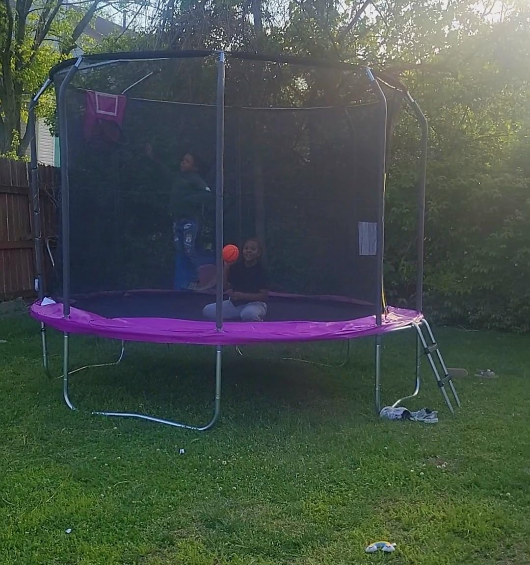ACWARM HOME Trampoline Outdoor 8FT 10FT 12FT 14FT 15FT 16FT Trampoline with Basketball Hoop and LED Lights, Recreational Trampolines for Kids and Adults with Enclosure Net & Ladder, ASTM Approved customer photo 1