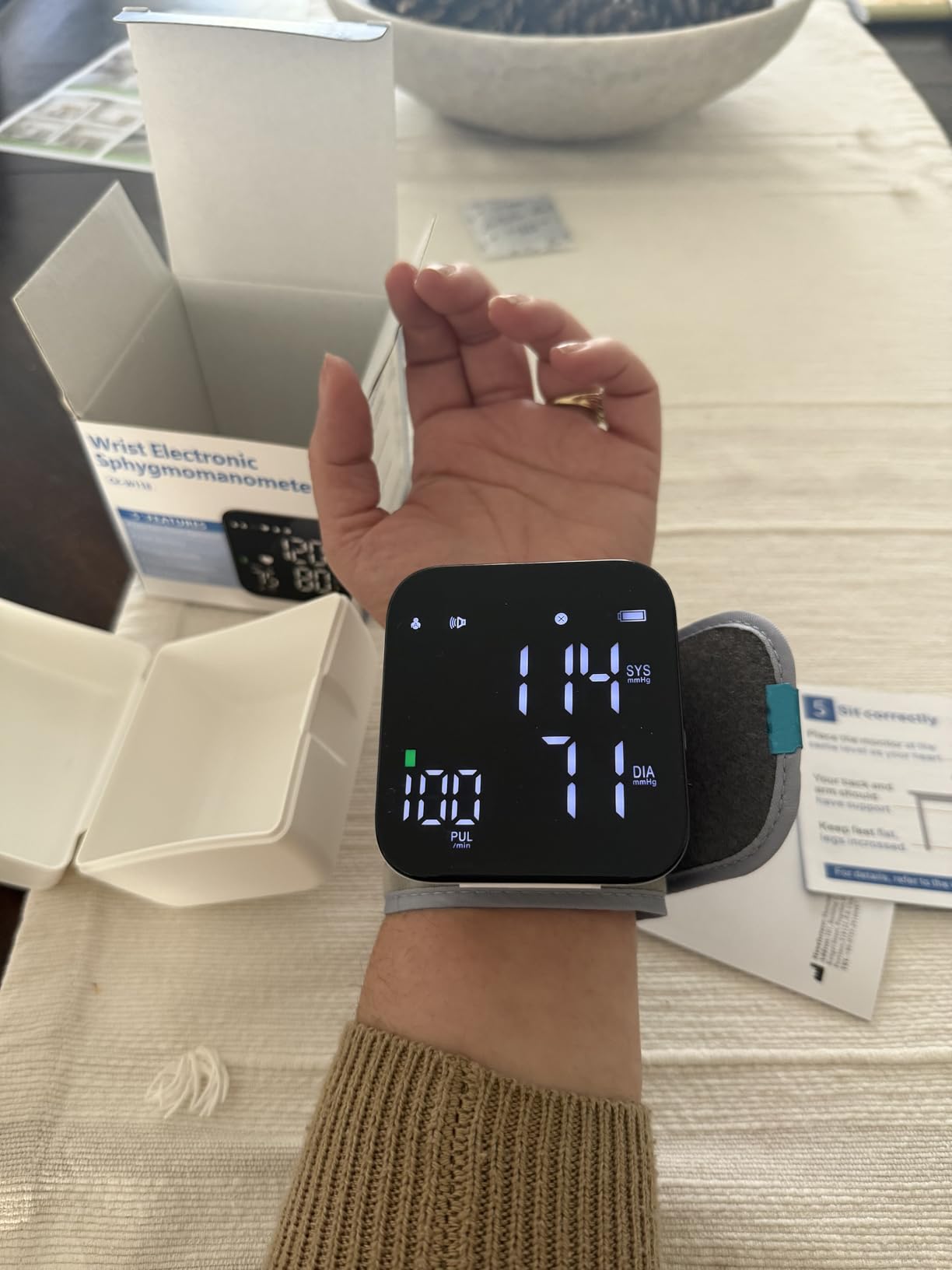 Blood Pressure Monitor Rechargeable Wrist Blood Pressure Cuff Adjustable Digital BP Machine 2x90 Readings Voice Broadcast Backlit Display for Home Use with Carrying Case customer photo 1