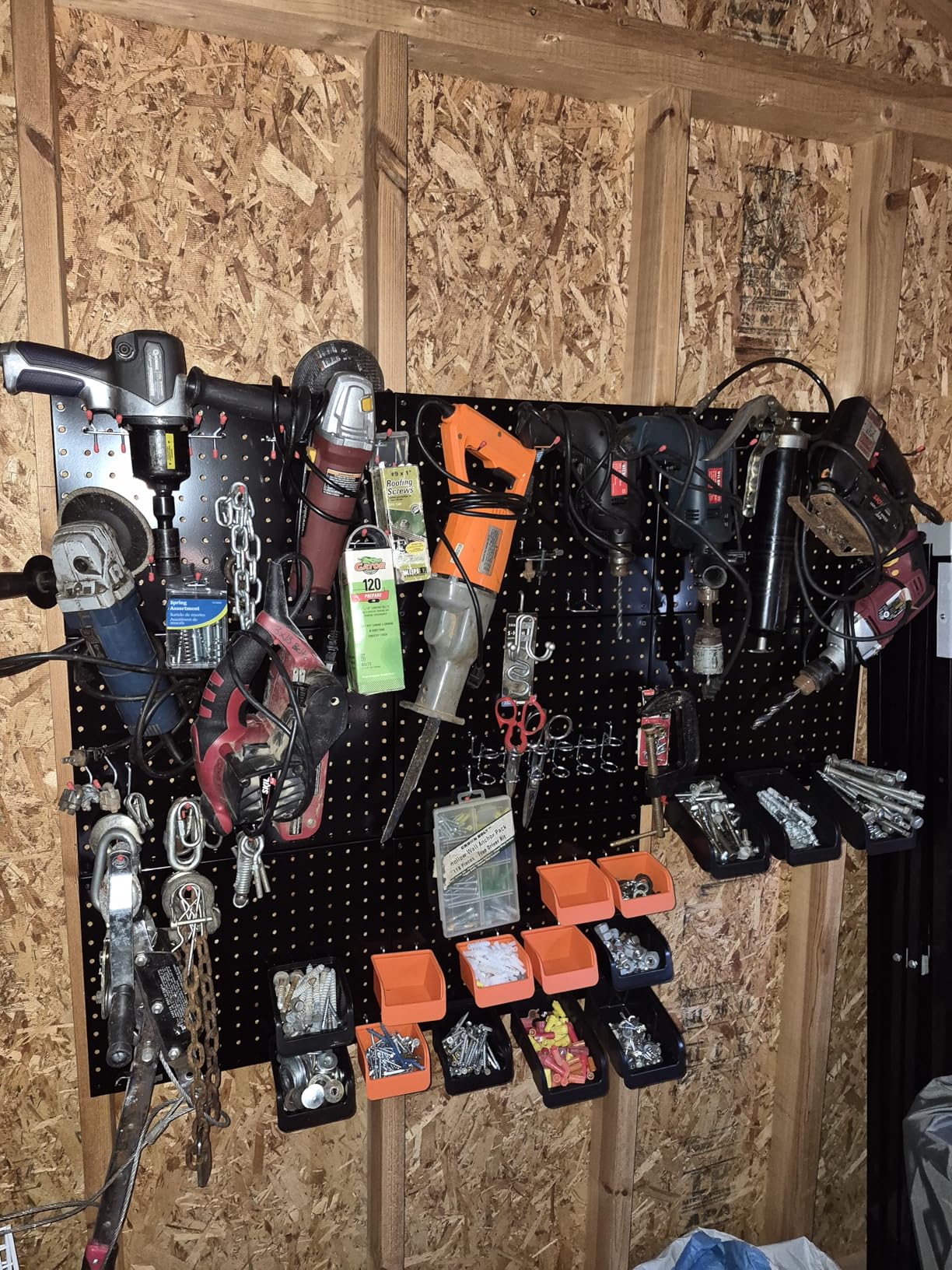 PBHEPJ 10 Pcs Metal Pegboard Panels, Heavy Duty Peg Boards for Garage and Garden Tool Storage, Includes Drywall Anchors and Screws Kits, Black (10 pcs 16in x 12in) customer photo 1
