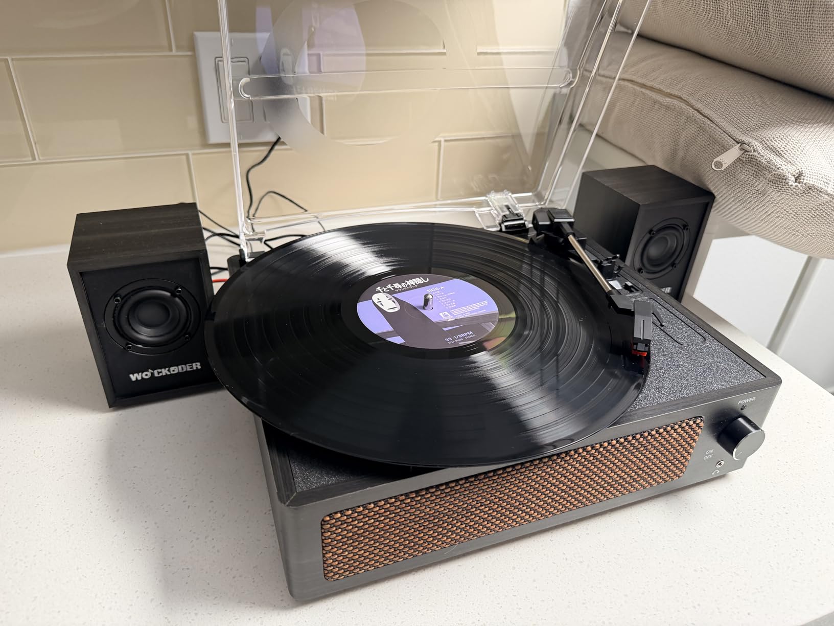 Record Player with External Bookshelf Speakers Belt-Drive Vintage Turntable for Vinyl Records Passive Dual Stereo Speakers LP Players 3 Speed Wireless AUX Headphone Input Auto Stop Retro Brown Wooden customer photo 1