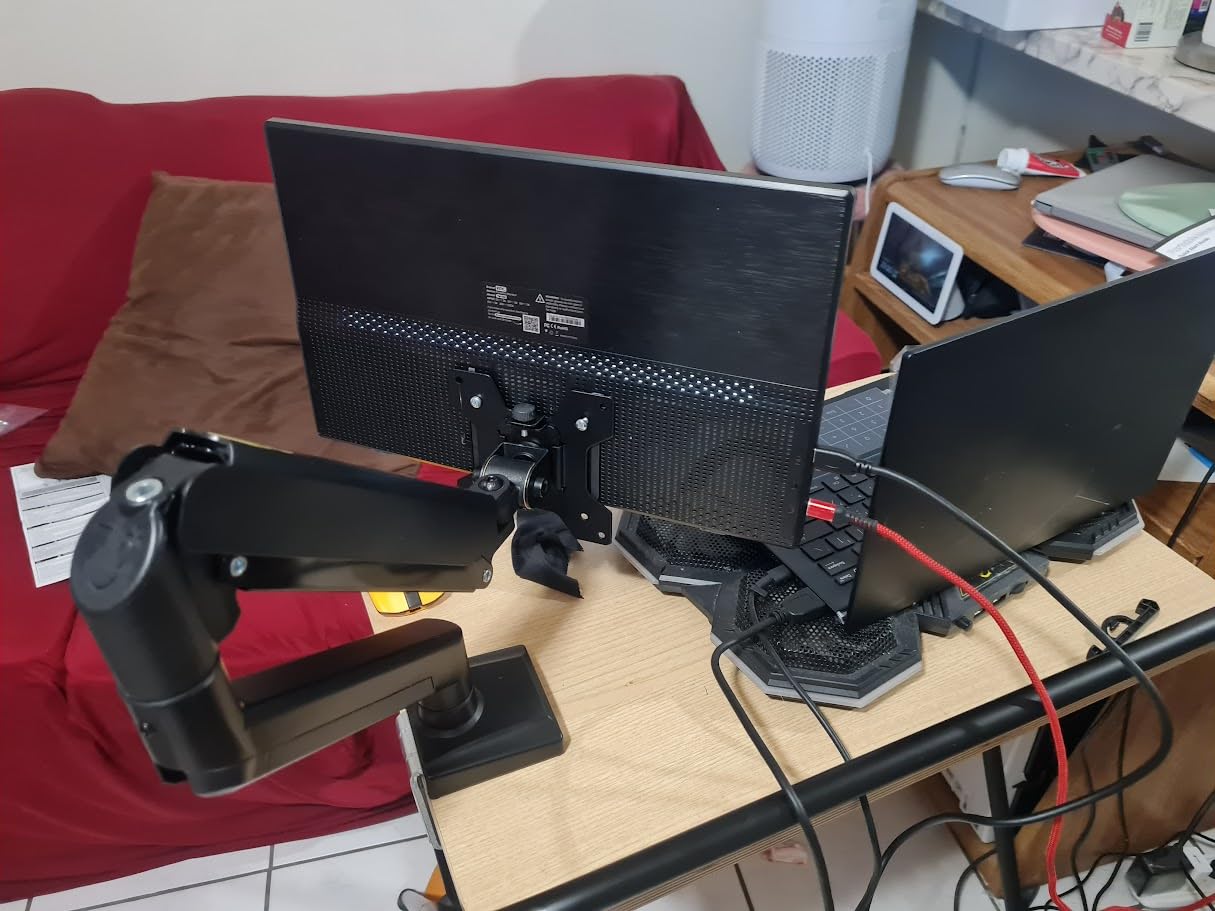 WALI Heavy Duty Single Monitor Arm for 17-49 Inch Flat Curved Ultrawide Screens, up to 33 Lbs, Adjustable Single Monitor Desk Mount for Home Office Gaming, VESA 75/100mm (GSM001XLN), Black customer photo 2