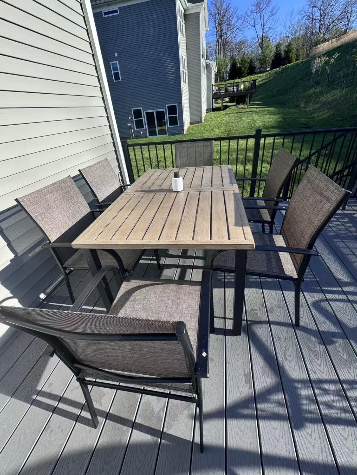 HERA'S HOUSE Patio Table and Chairs for 6, 7 Pieces Outdoor Deck Dining Sets, Wood-Like Rectangular Metal Table Set with Chairs for Lawn Garden Backyard, Brown customer photo 1
