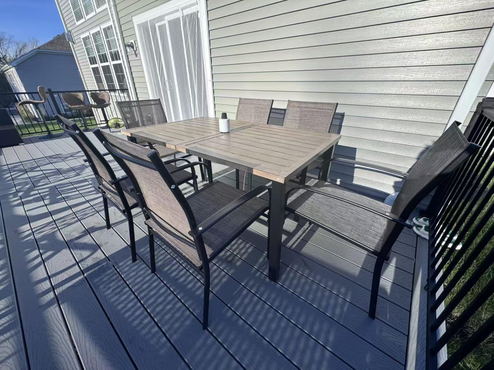 HERA'S HOUSE Patio Table and Chairs for 6, 7 Pieces Outdoor Deck Dining Sets, Wood-Like Rectangular Metal Table Set with Chairs for Lawn Garden Backyard, Brown customer photo 2