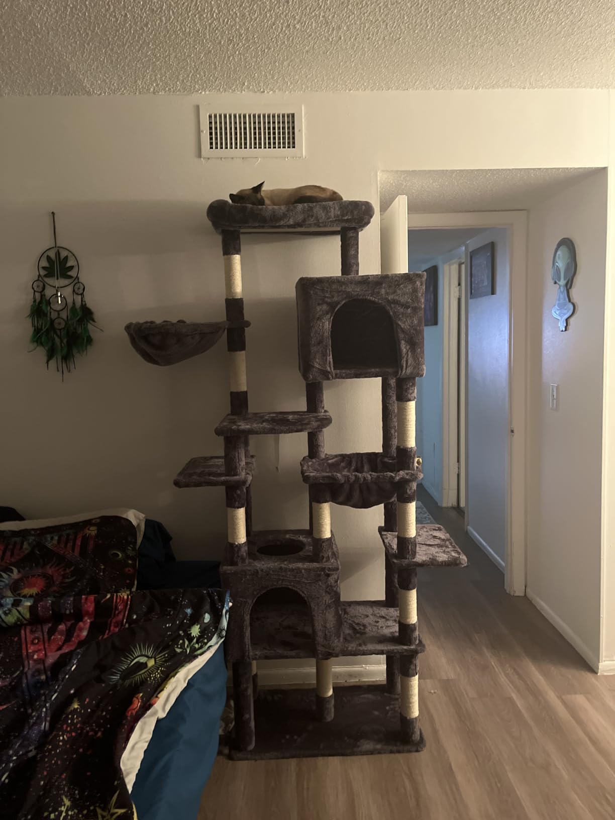 Heybly Cat Tree, 76-Inch Tall Heavy Duty Cat Tower for Big Cats with Extra Wide Baseboard, Multi-Level Large Cat Furniture with 2 Condos & 2 Hammocks, 10 Scratching Posts, Smoky Gray HCT039G customer photo 2