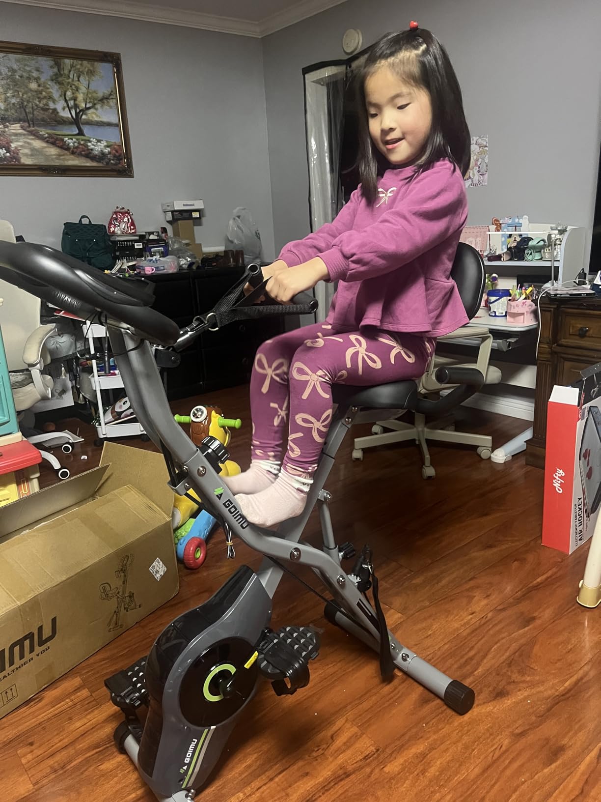 Exercise Bike, 5 in 1 Foldable Stationary Bike for Seniors, 16-Level Adjustable Magnetic Resistance, Indoor Workout Bike with 330LB Capacity, Comfortable Seat Backrest X-bike customer photo 1
