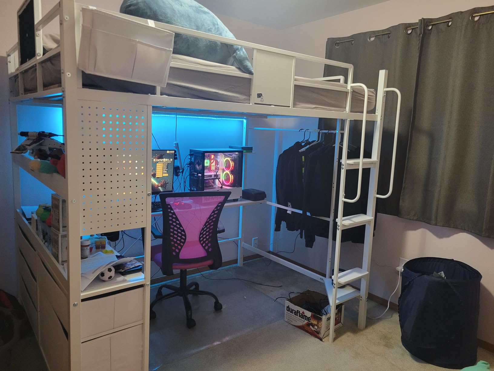Dnxao Full Loft Bed with Desk and 5 Storage Drawers, 800lb Capacity Heavy Duty Metal Bed Frame for Adults & Teens, LED Lights, Charging Station, Pegboard & Shelves, Rustic Brown customer photo 2